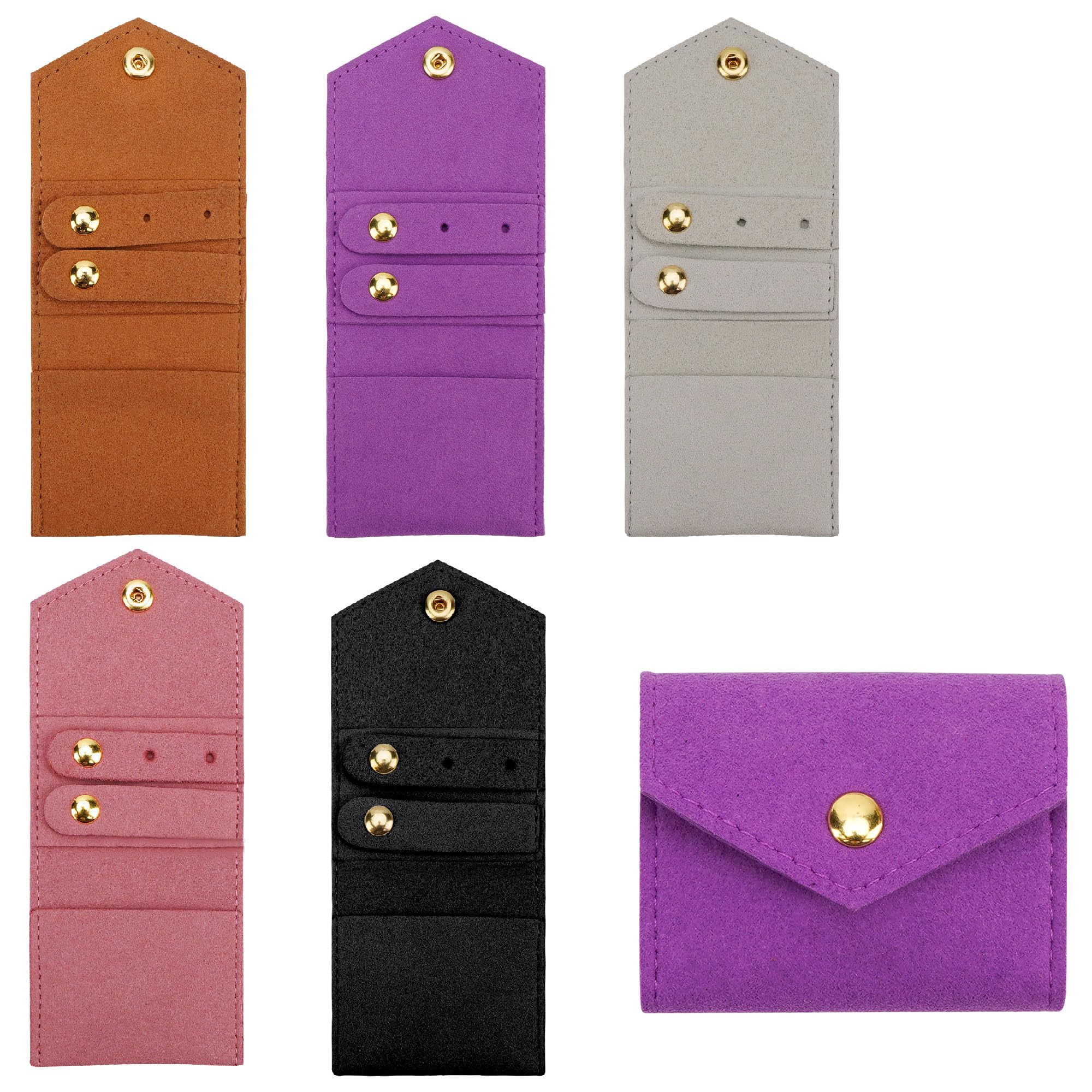 JANKOW 5 Pack Mini Travel Jewelry Roll Bag with Buckle, Foldable Multifunctional Mini Travel Jewelry Roll, Foldable Jewelry Roll for Rings Bracelets Earrings