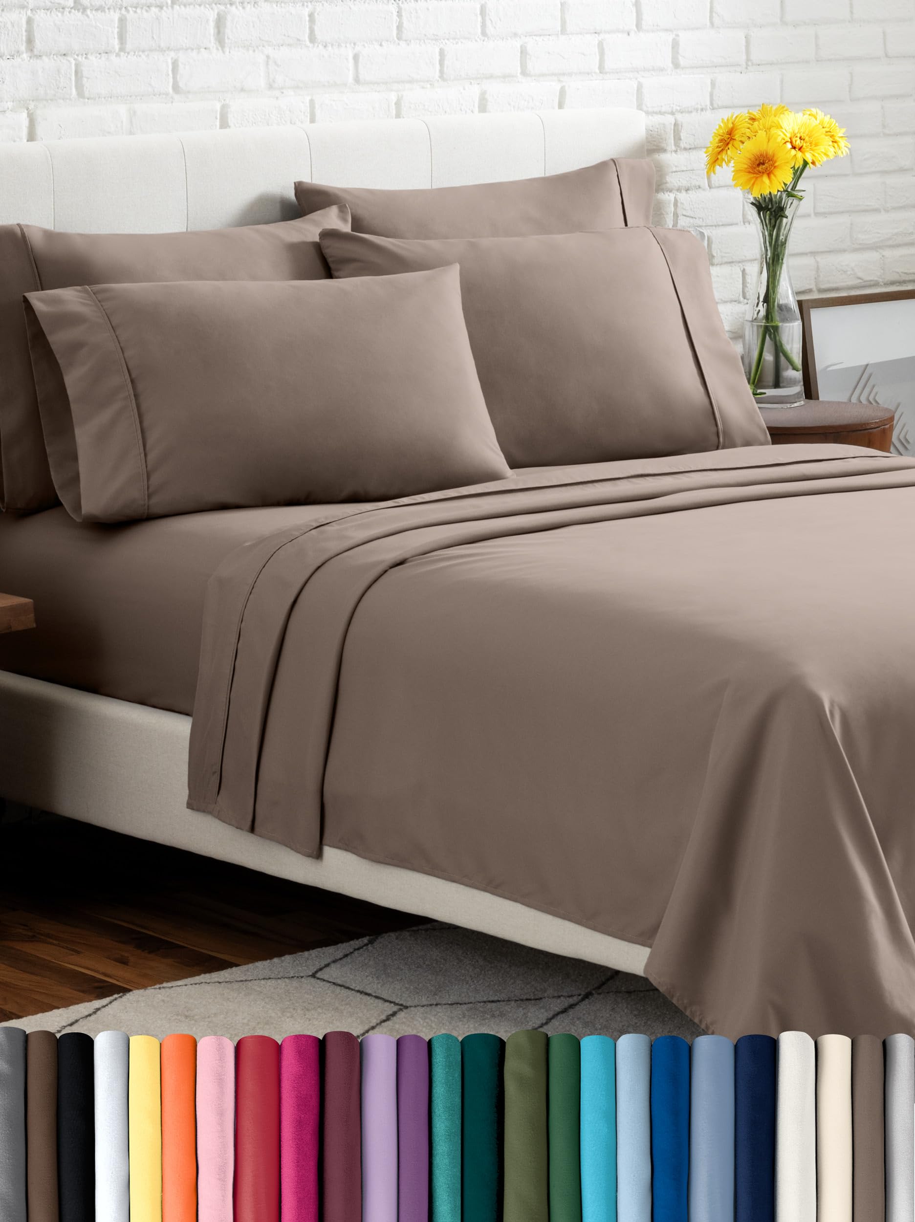 Bare Home Hotel Luxury King Sheet Set, Extra Soft - 6 Piece Set - Deep Pockets - Easy Fit - Cooling & Breathable - Wrinkle, Fade, Stain Resistant - Includes 4 Pillowcases (King, Taupe)