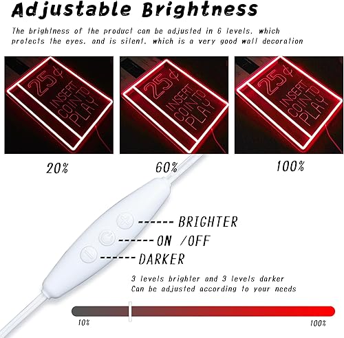 Miniatura 3 de Letrero de neón retro de 25 centavos para juego de arcade, moneda de 25 centavos para jugar, luz de neón regulable, letrero clásico de arcada