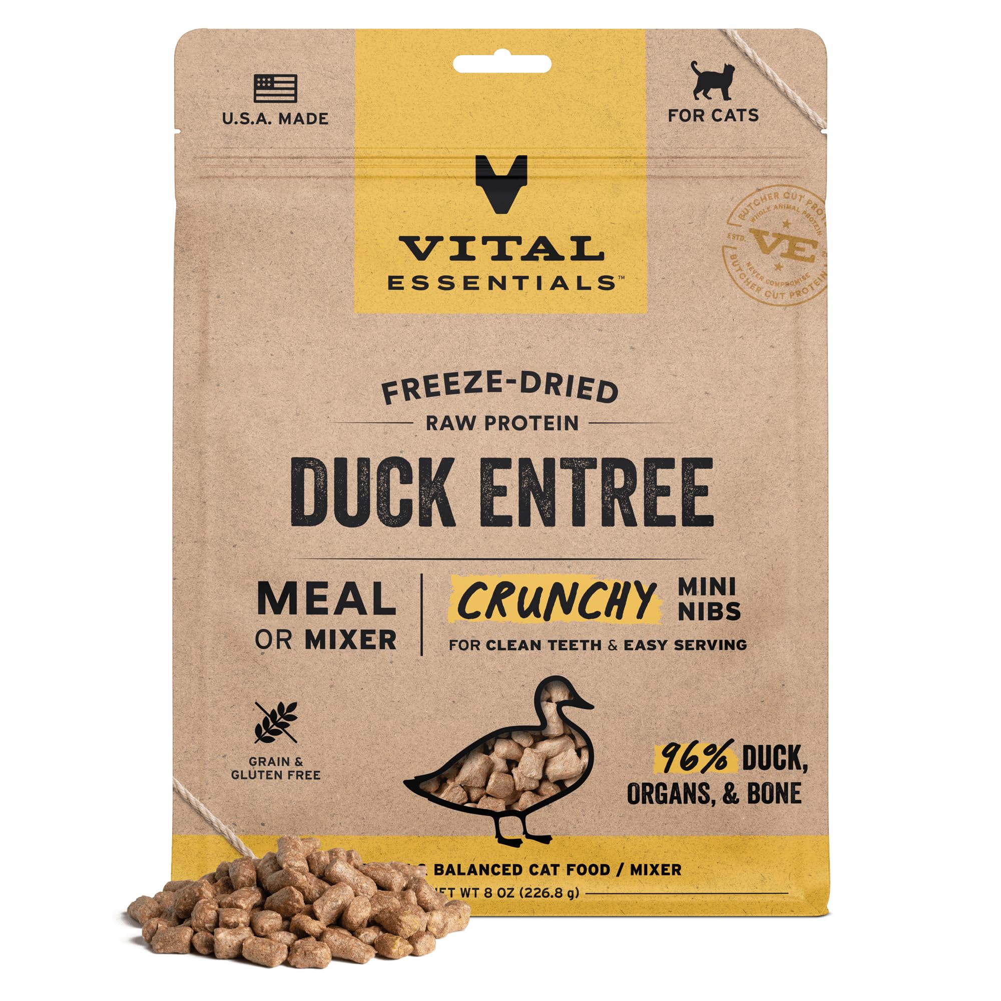 Vital Essentials Freeze-Dried Raw Duck Meal or Mixer Cat Food Crunchy Nibs, 8 oz