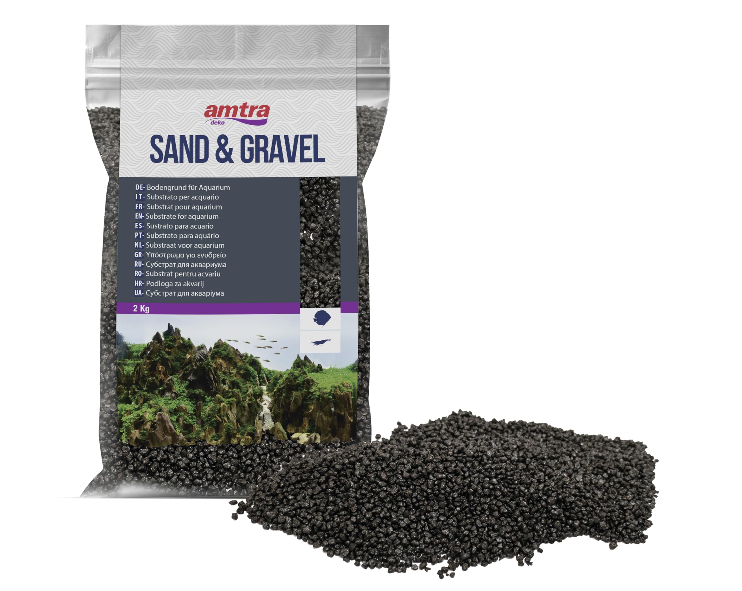 Amtra Quarzo Ceramizzato Nero - Sabbia Naturale per acquari al Quarzo, per Acqua Dolce e salata, Grana 1,6-2 mm, 2 kg