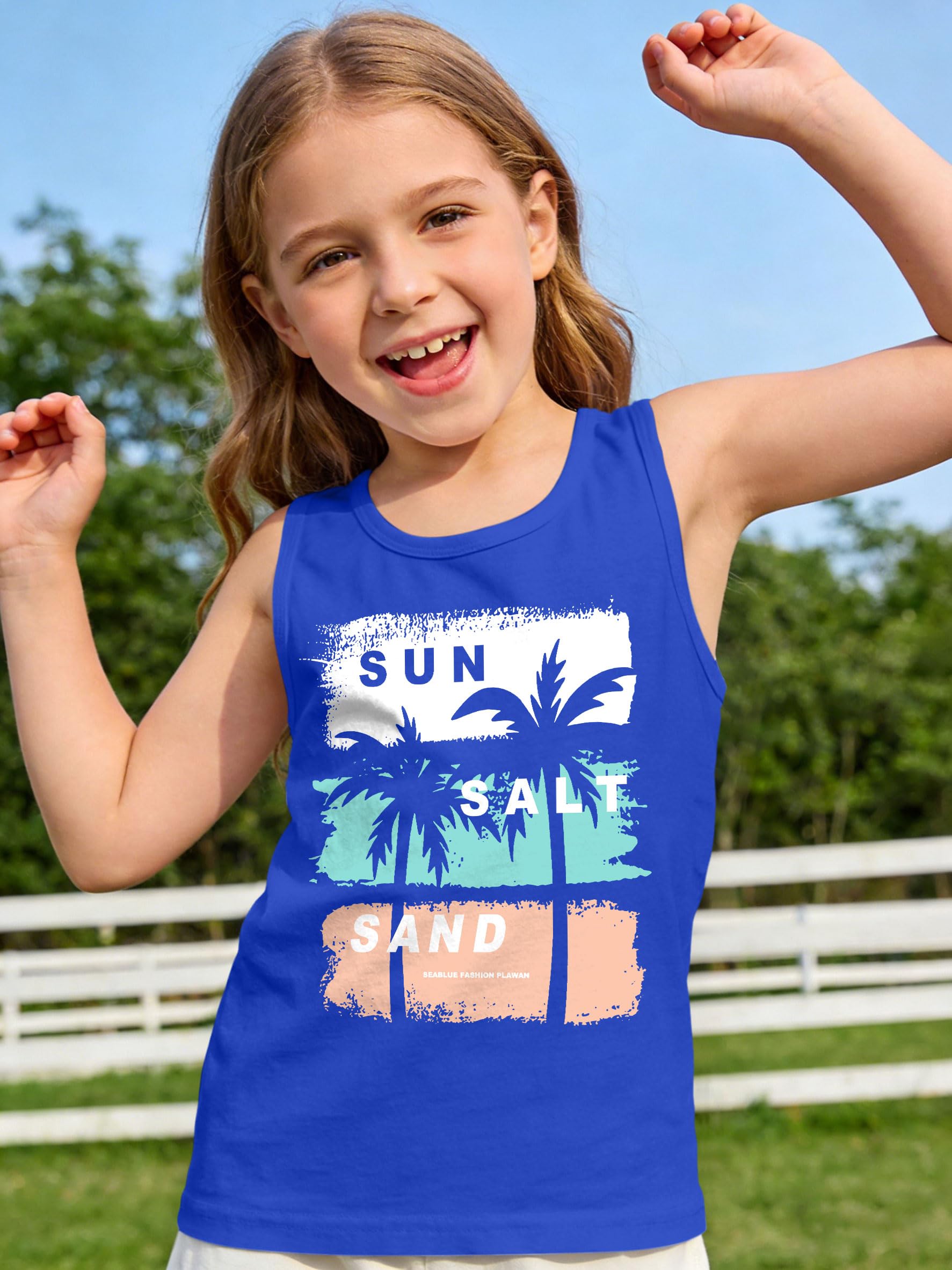 VVNTY Canottiera bambini Palme Grafica Canottiera Adolescente Ragazze Estate Vacanze Spiaggia T-shirt 5-14