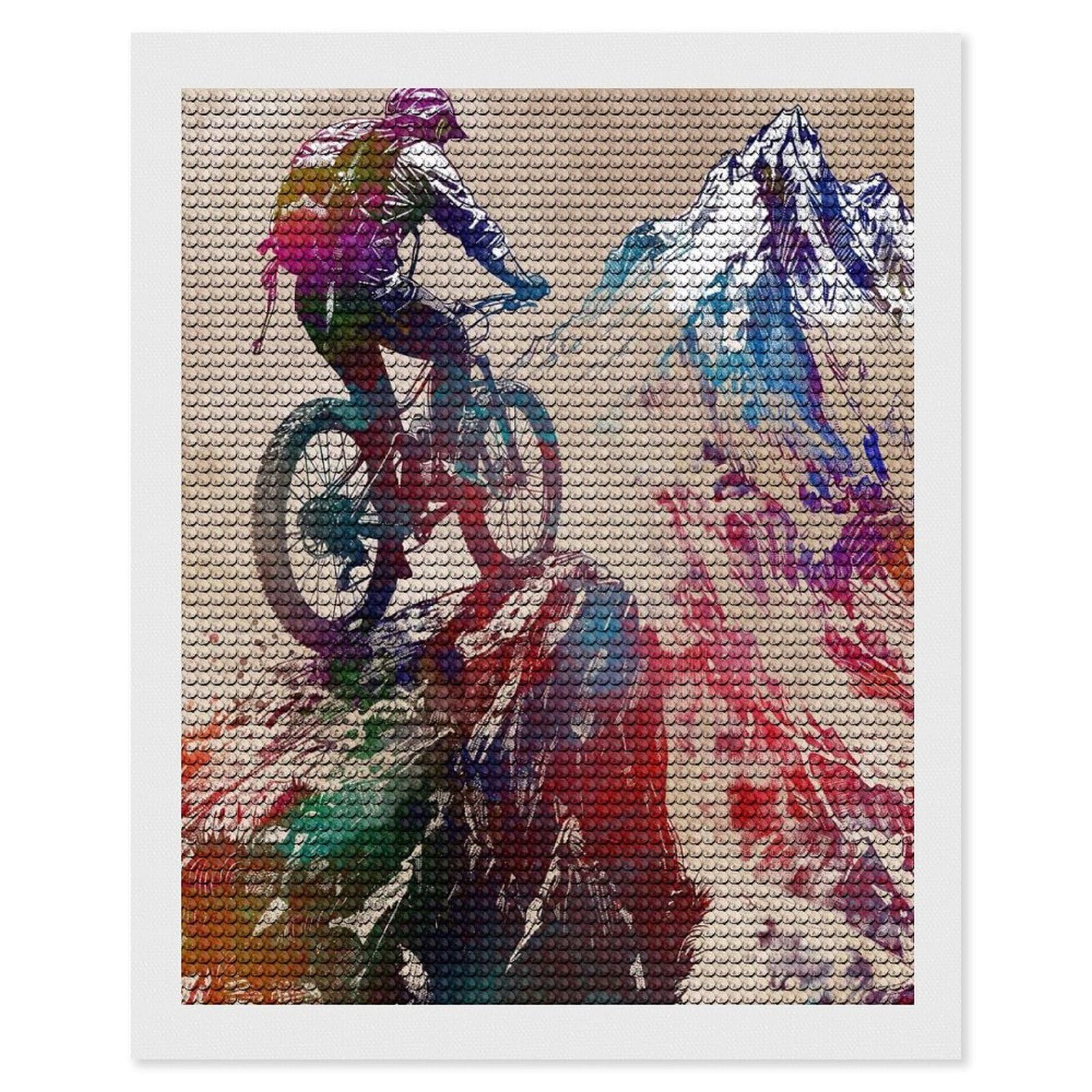 Junmoney Mountain Biking Watercolor Diamond Art Canvas 16"x20", for Adults, Pleasing Wall Art Project, Modern Decor, Gift Idea, Nice Detail and Sparkle