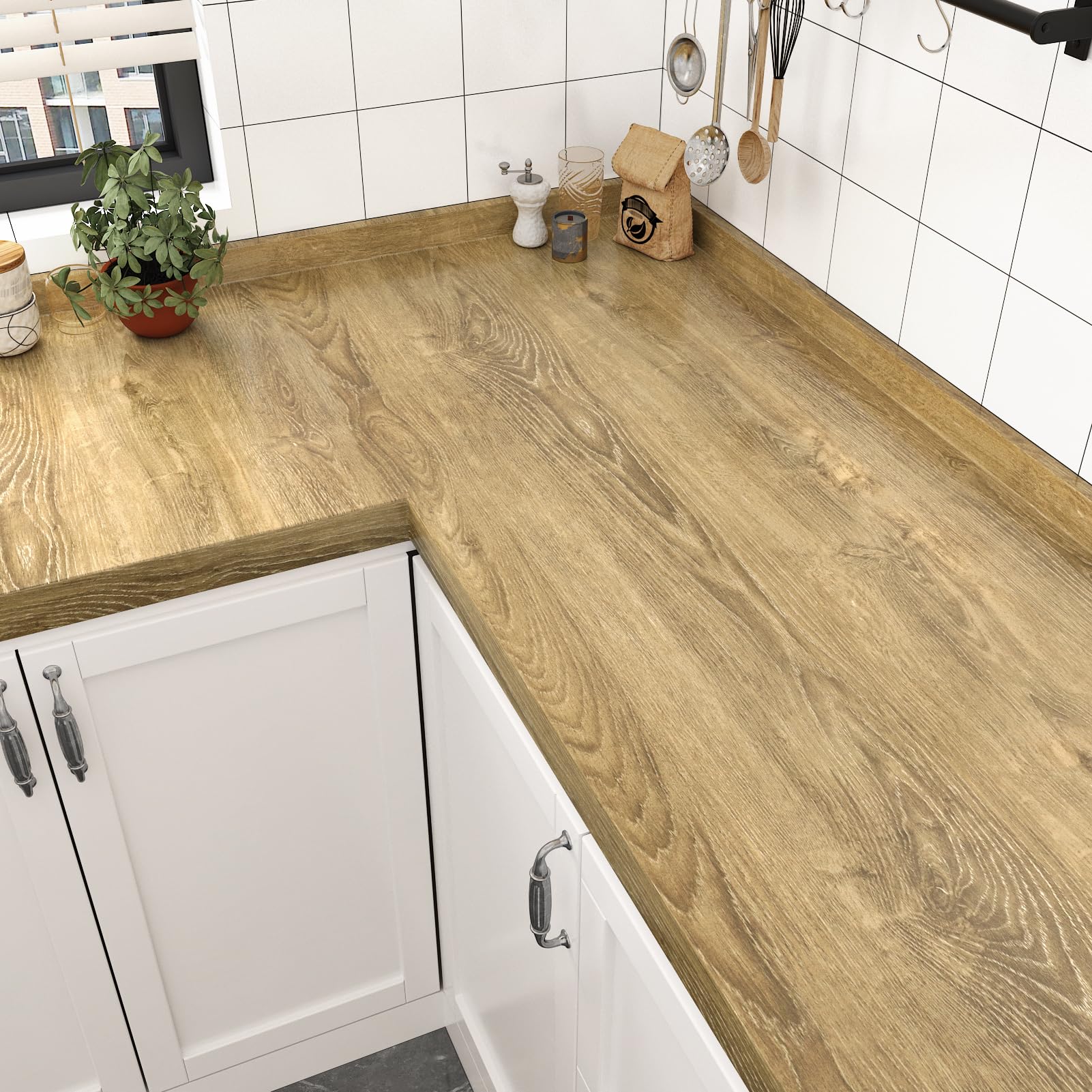 Yullpaper Beige Wood Effect Vinyl Self Adhesive Wallpaper Furniture Vinyl Wrap for Kitchen Cupboards Kitchen Worktop Covering Wood Sticky Back Plastic Beige Wall Paper Roll Living Room 40 x 200cm