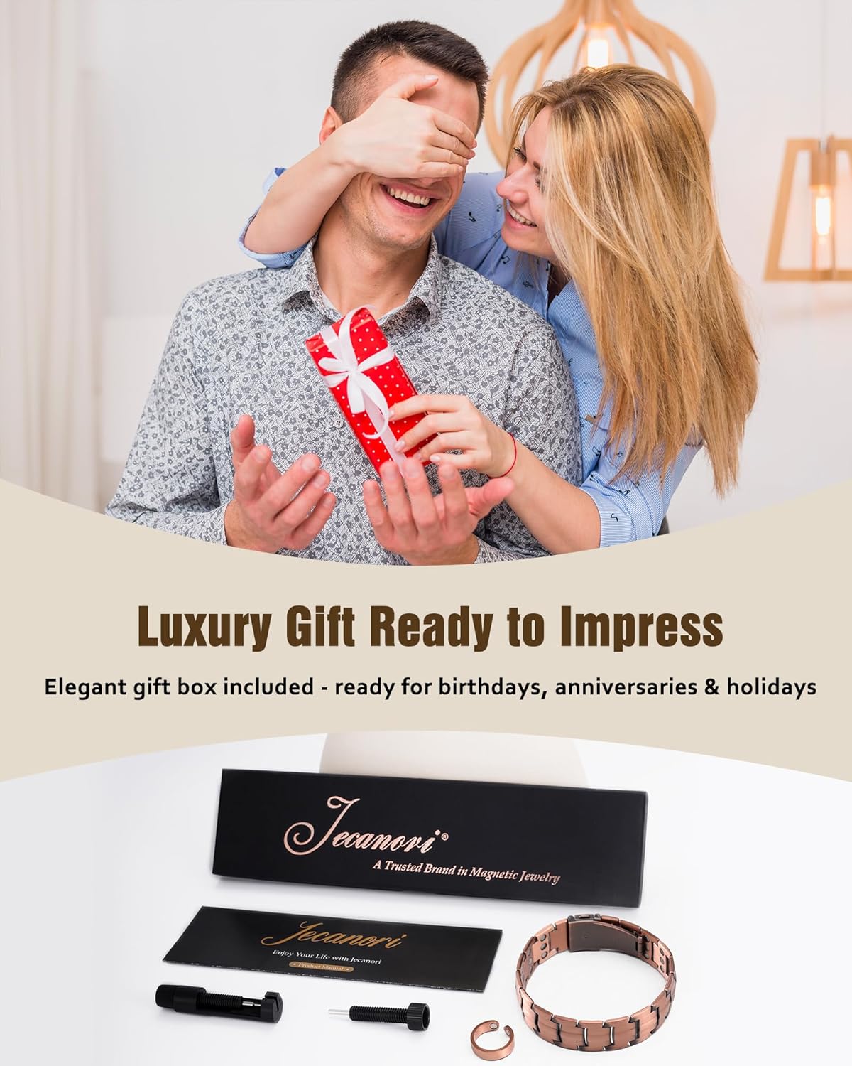 Jecanori Pure Copper Bracelet & Ring for Men, 3X Strength Magnetic Bracelet with 3800 Gauss Magnets - Image 7