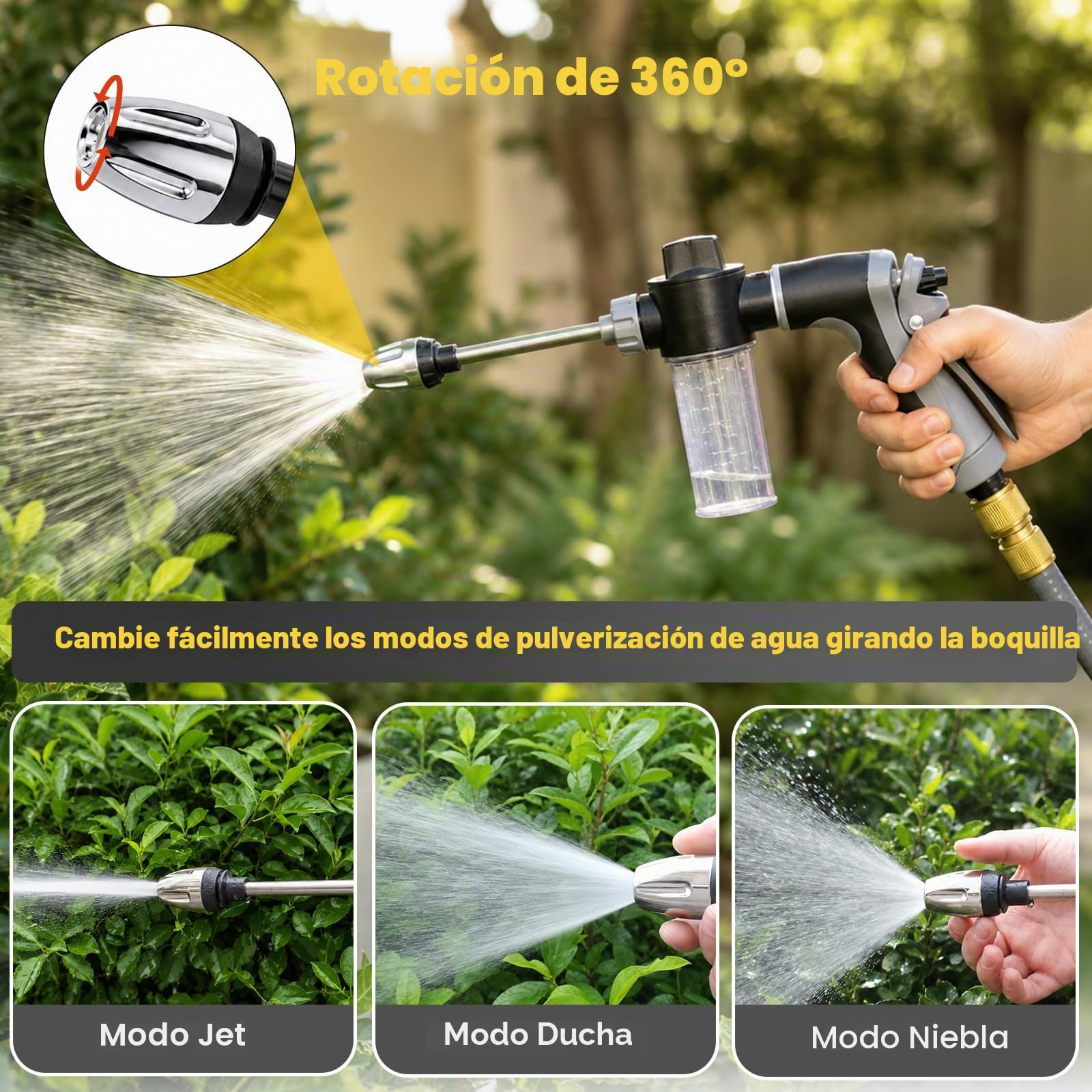 Jetterix Pressure Washer, Pistola de alta presión Power Jet, 3 Modos de pulverización, Pistola De Manguera De Jardín,Potente cañón de Espuma Multifuncional, para riego, Lavado de Coche y Patio