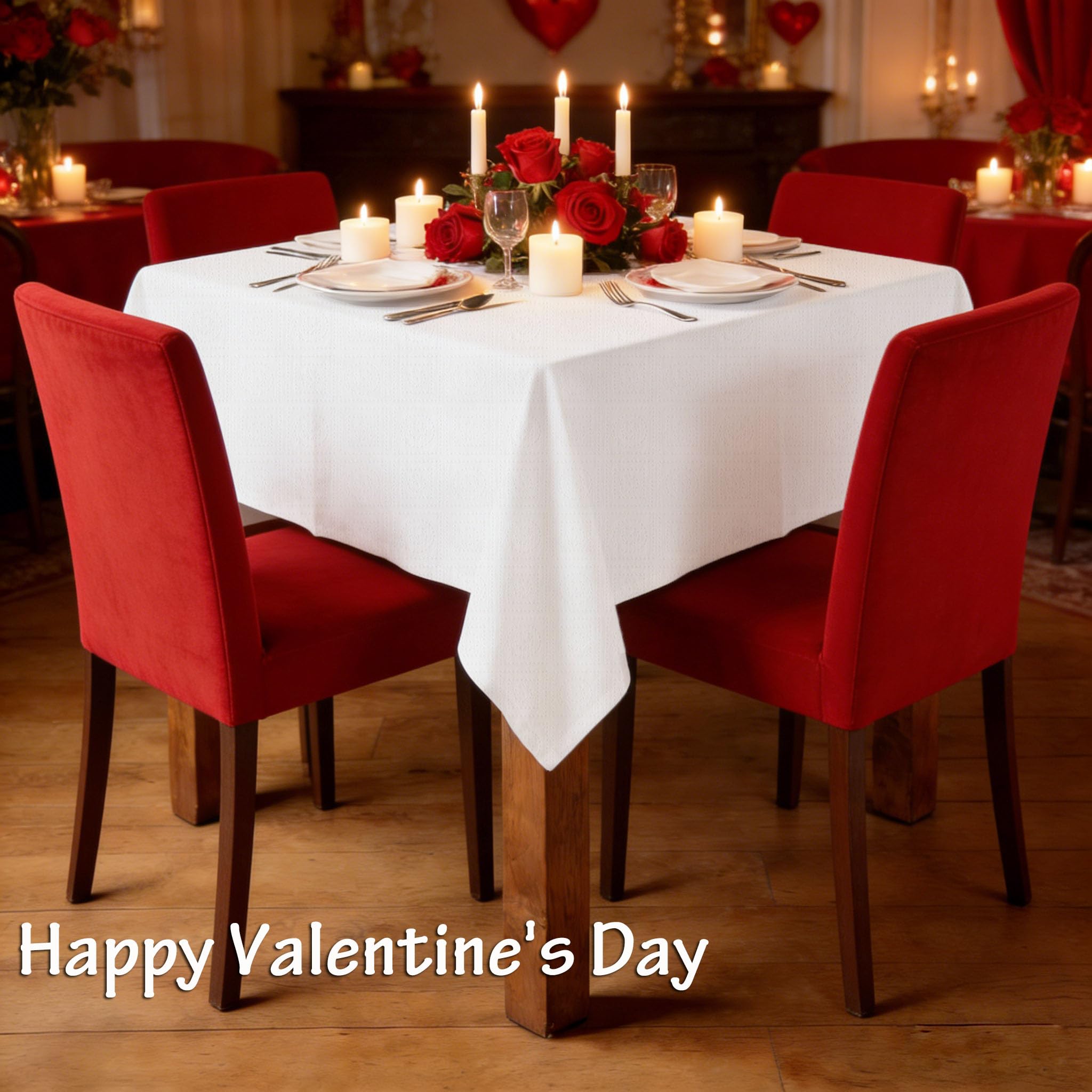 [Paquete de 6] Manteles cuadrados blancos de 54 x 54 pulgadas, mantel de papel desechable para mesas cuadradas y redondas, papel impermeable de 3 capas y mantel de plástico para el día de San Valentín