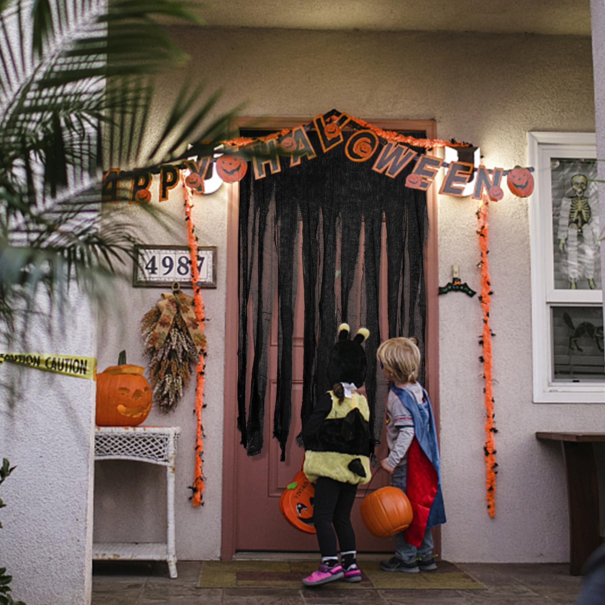 Halloween Türvorhang Set - 3-teilig 205x115cm Gruselstoff Mit Klebepunkten Für Horror-Deko