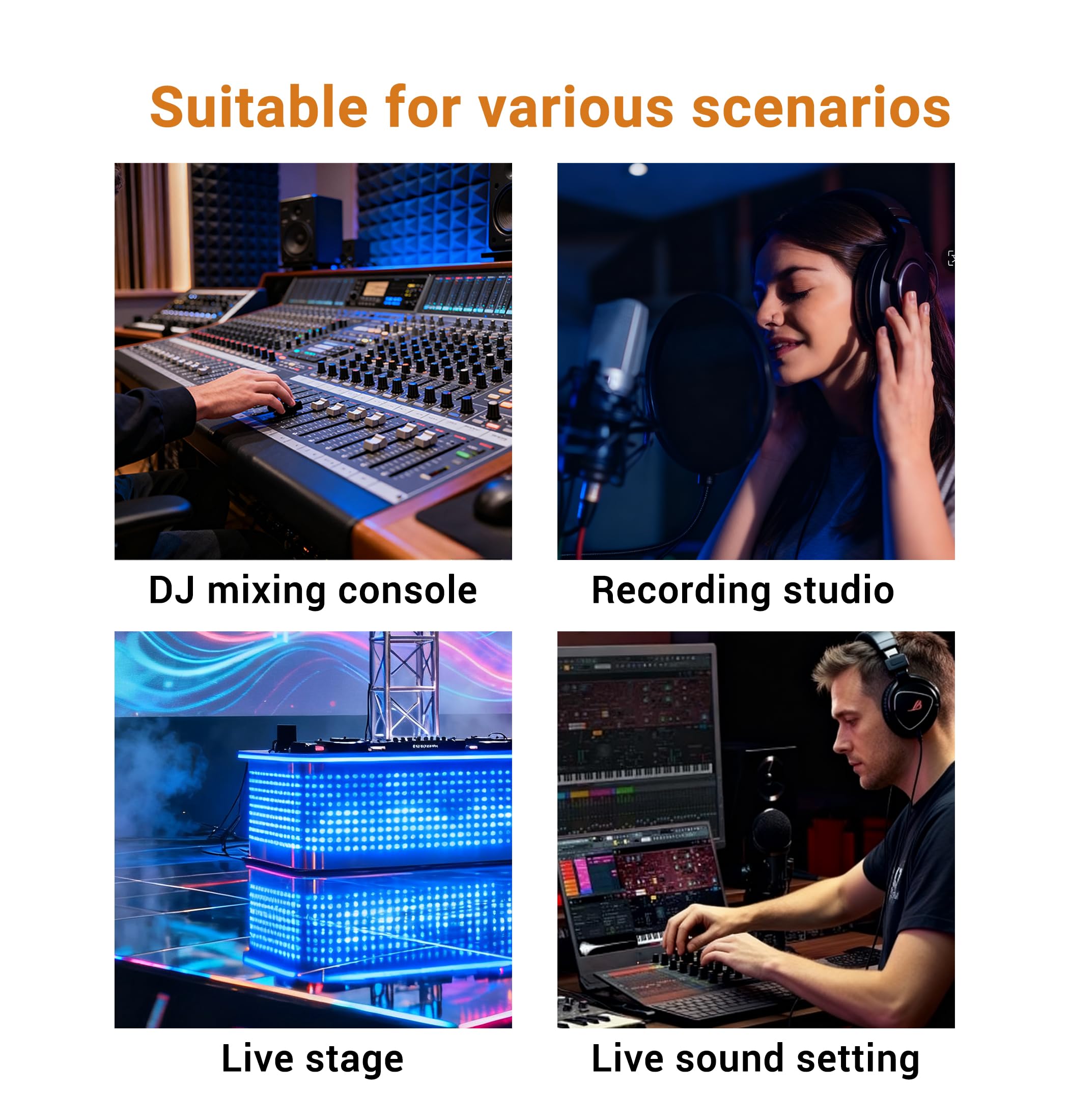 Jamesin Cavo a serpente XLR a 4 canali maschio a femmina, 1,8 m, con cavo audio microfono codificato a colori, per palco e studio di registrazione, può essere utilizzato con qualsiasi dispositivo con