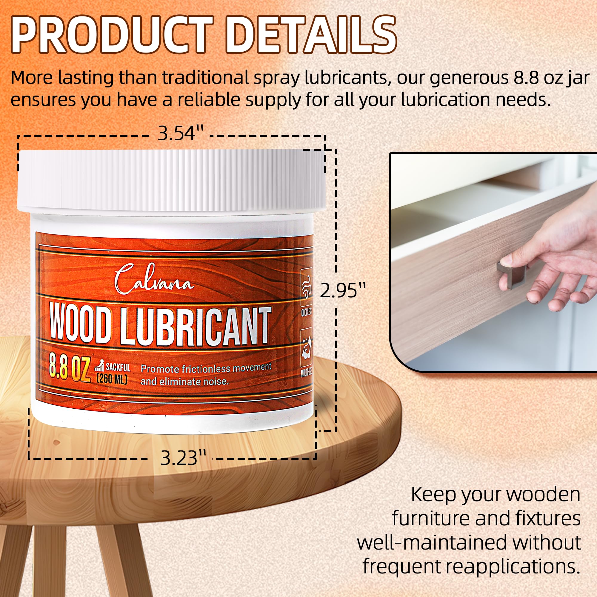 Wood Glide Wax - Lubricante multiusos para cajones, puertas y ventanas - Cera semipasta de 8.8 onzas para proyectos domésticos de bricolaje - Fórmula transparente, sin perfume, sin spray