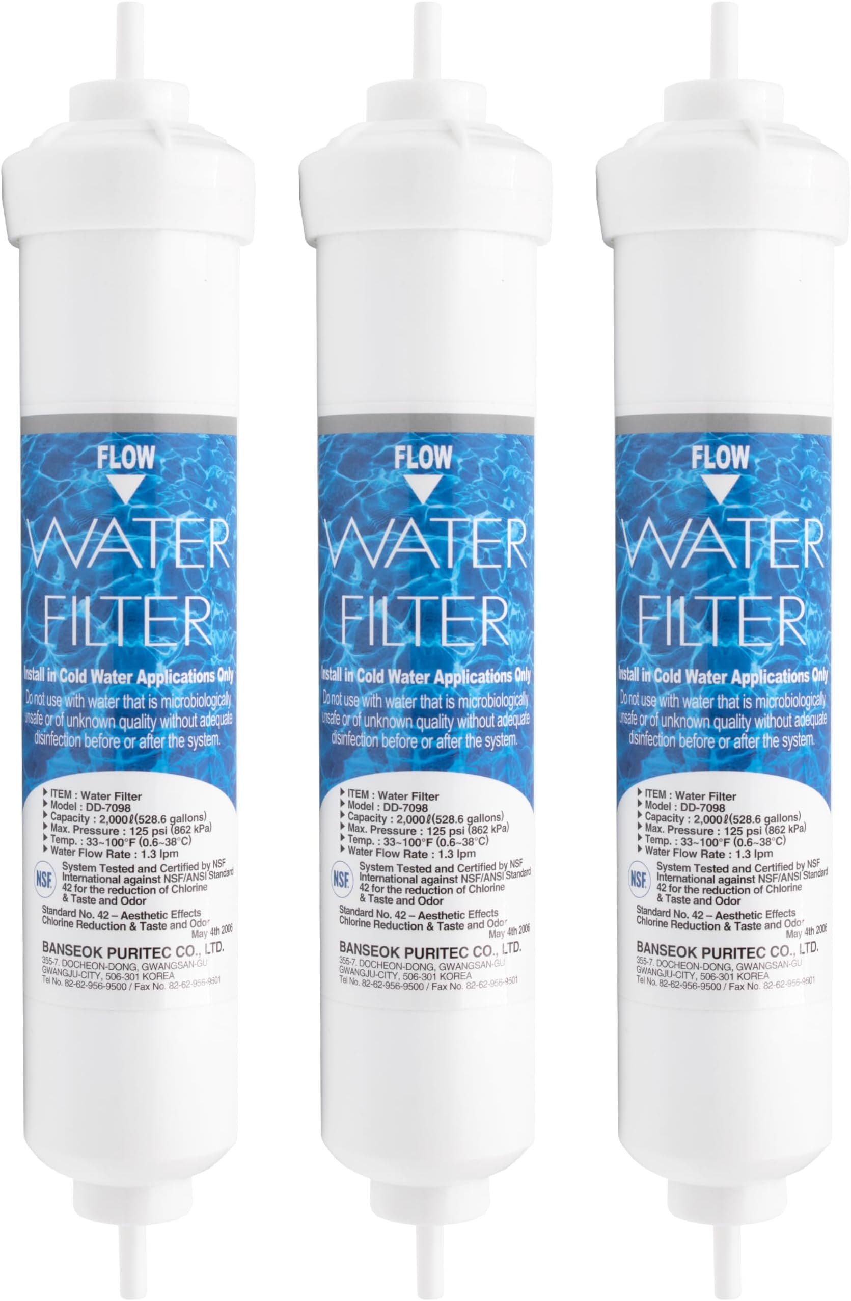 DD-7098 - External Water Filter for American Style Refrigerators compatible with Daewoo 3019974100, 3010541600 - Siemens, Bosch, Neff 00750558, Replacement of 00497818 (Set of 3)
