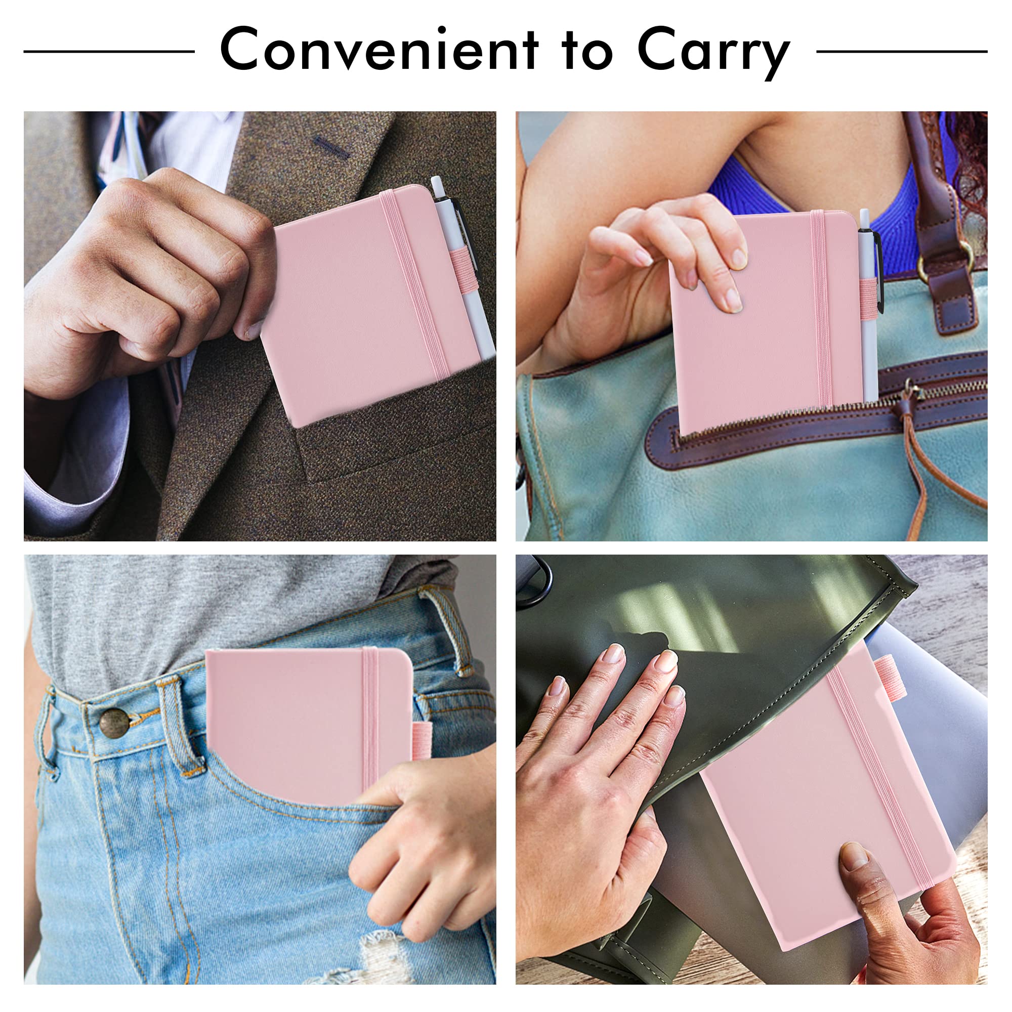 feela Paquete de 15 cuadernos pequeños de bolsillo a granel, mini blocs de notas lindos de tapa dura, diarios rayados con soporte para bolígrafo para notas de negocios escolares, con 15 bolígrafos