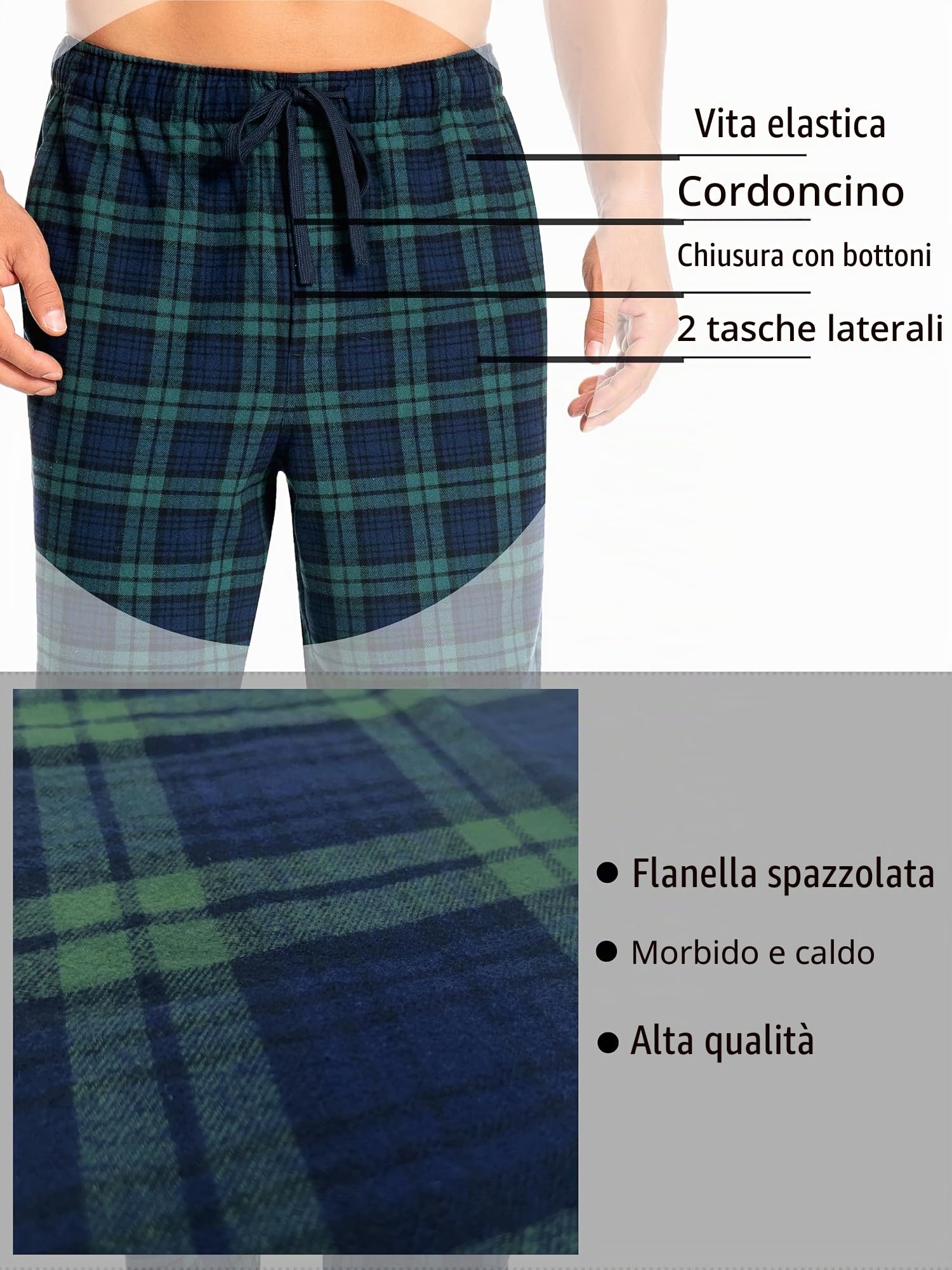 Nutria Pigiama Uomo Flanella in 100% Cotone, Pigiama Lungo Invernale a Quadri Abbigliamento Casual U06AB
