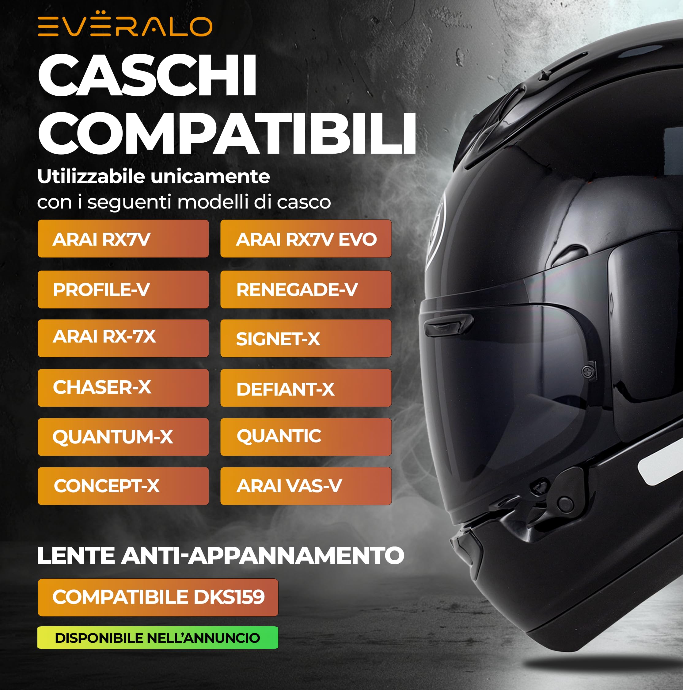Visiera Compatibile con Arai Chaser X - Rx7v - Rx7x - Quantic - Quantum X - Concept X - Concept Xe - Renegade V - Profile V - Qv Pro - Vas V (Dark Fume')