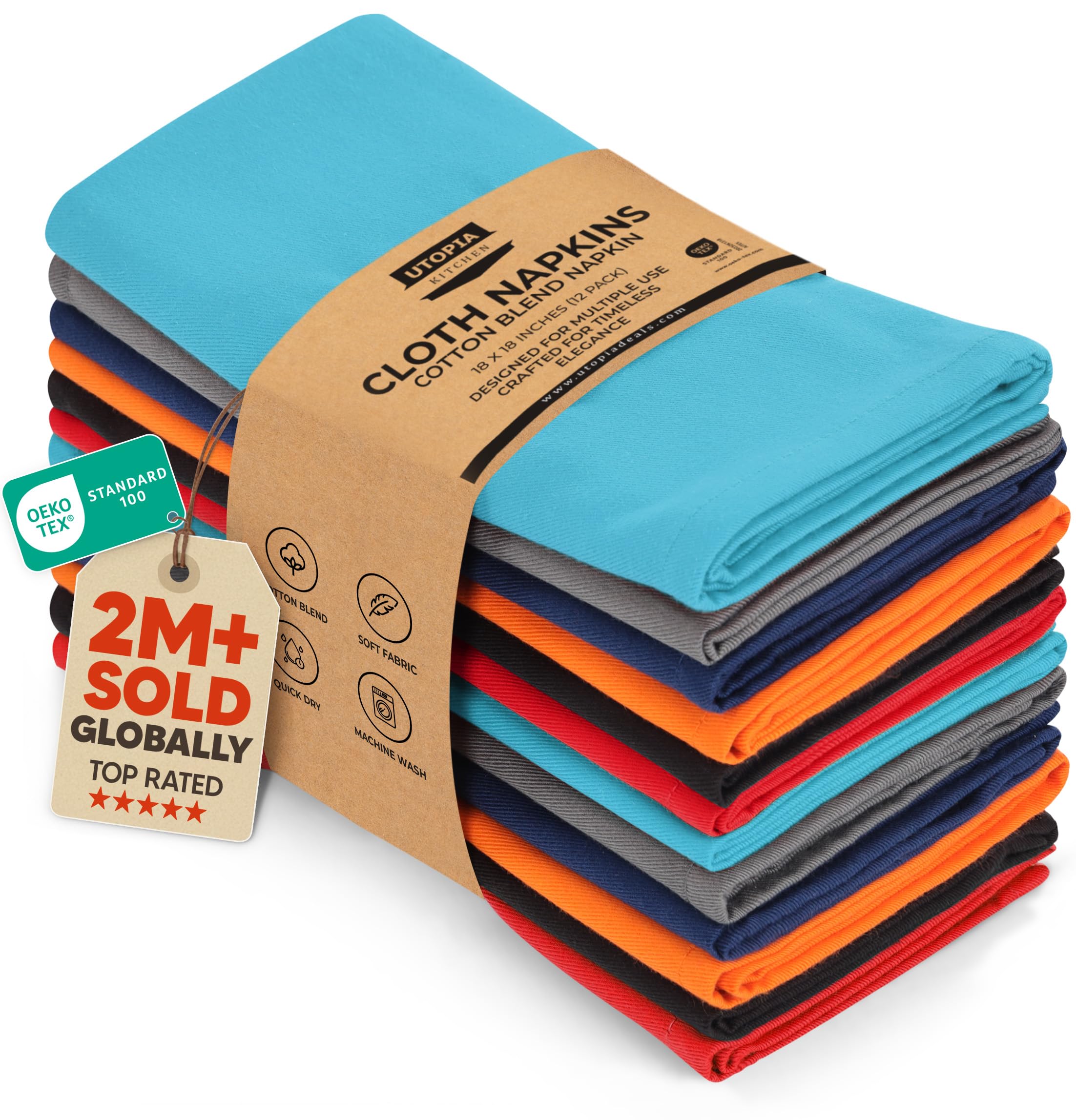 Utopia Kitchen Multi Color Cloth Napkins [12 Pack, 18x18 Inch] Absorbent Cotton Blend Washable and Reusable for Dinner, Restaurant, Lunch, Wedding and Hotel