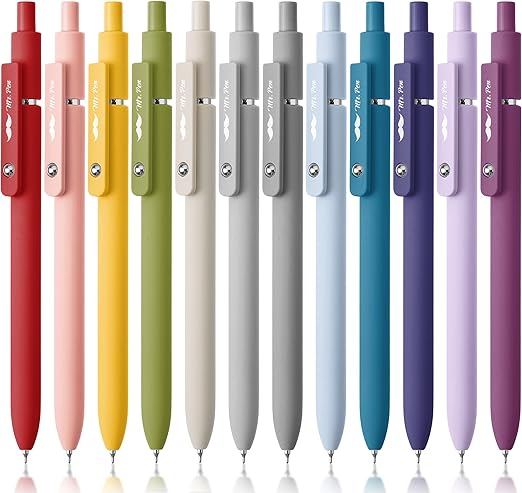 Mr. Pen- Retractable Gel Pens, 12 Pack, Morandi and Vintage Barrels, Black Ink, Fast Dry, Fine Point 0.5mm, Cute and Aesthetic for Journaling