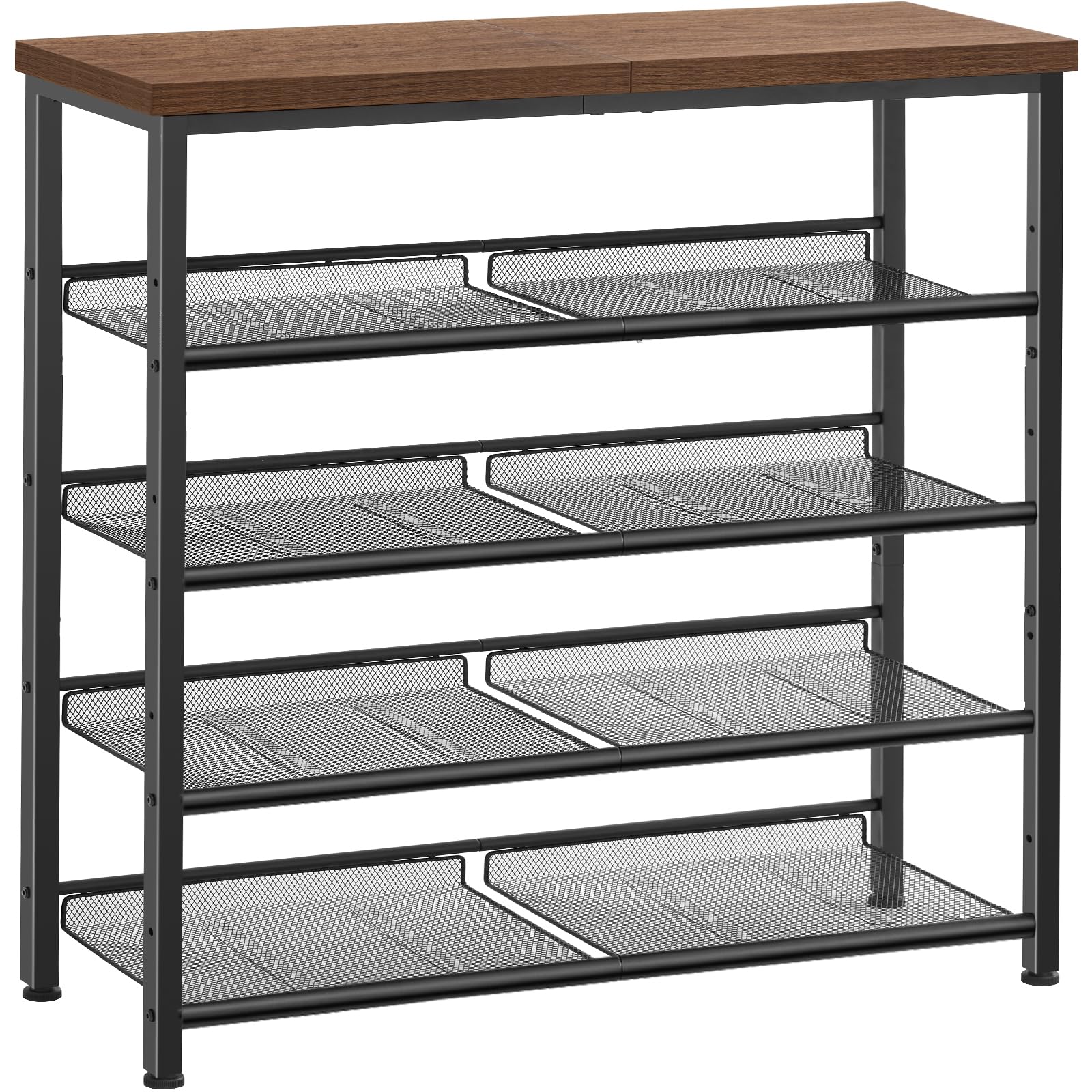 Pipishell 5-Tier Shoe Rack for Entryway and Small Spaces with Wooden Top & Metal Frames, Shoe Storage Organizer with Adjustable Storage Shelves, PISRB4