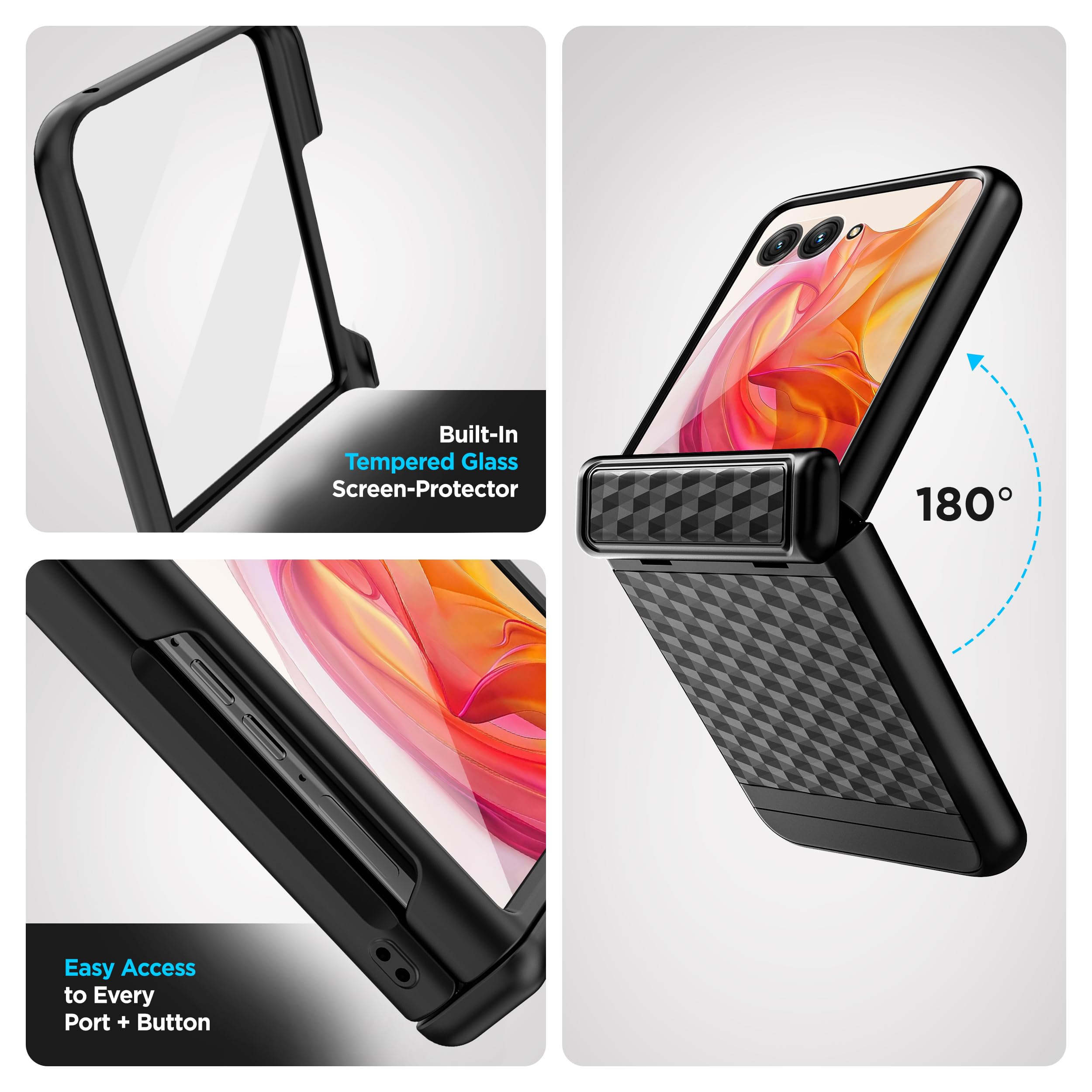 ENCASED SlimShield for Motorola Razr 50 Ultra Case with Hinge Protection (Moto Razr+) Built-in Tempered Glass Screen Protector, Black - Image 4