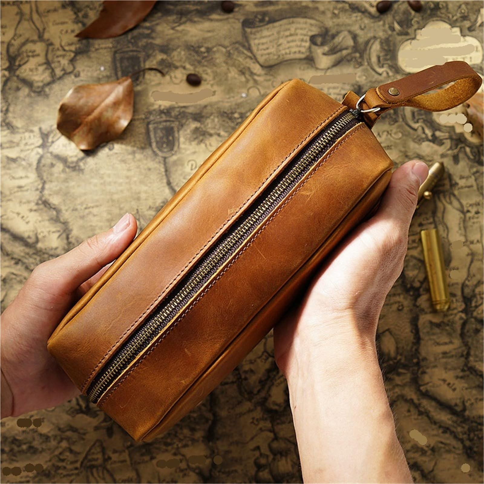 Kosmetyczka Kosmetyczka, kwadratowa, skórzana torba w stylu retro, z zamkiem błyskawicznym, grubej skóry bydlęcej, o dużej pojemności(Green)