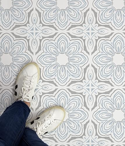 Miniatura 5 de FloorPops Blue Morris - Azulejos de suelo para despegar y pegar, FP3827 Azul,Gris,https://www.amazon.com/dp/undefined