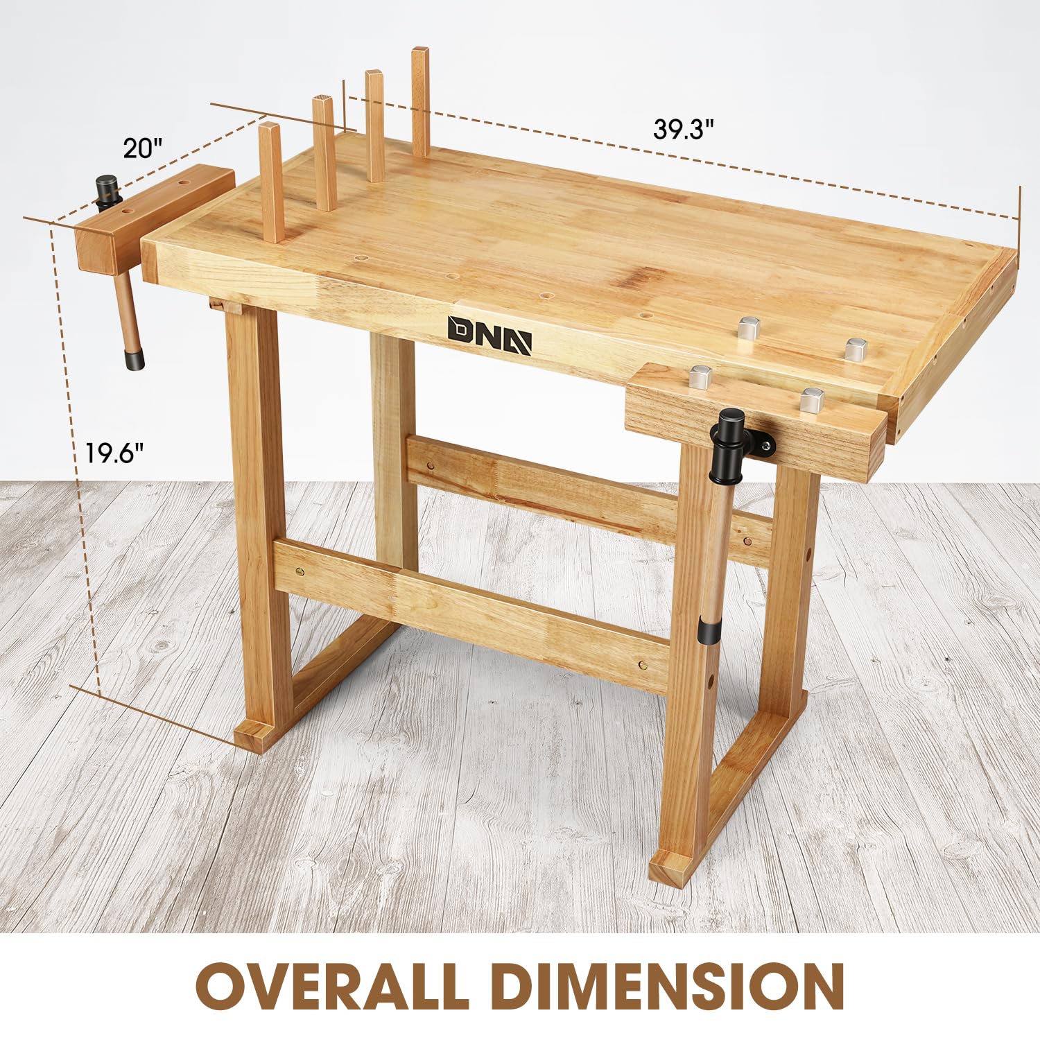 DNA MOTORING Banco de trabajo de madera resistente, banco de trabajo de madera para taller, garaje, con mango ajustable, TOOLS-00523