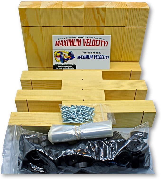Maximum Velocity Derby Car Kits | Bulk Pack (12) | Pine Block Kits Includes Wheels & Axles | Pinewood Car Kits