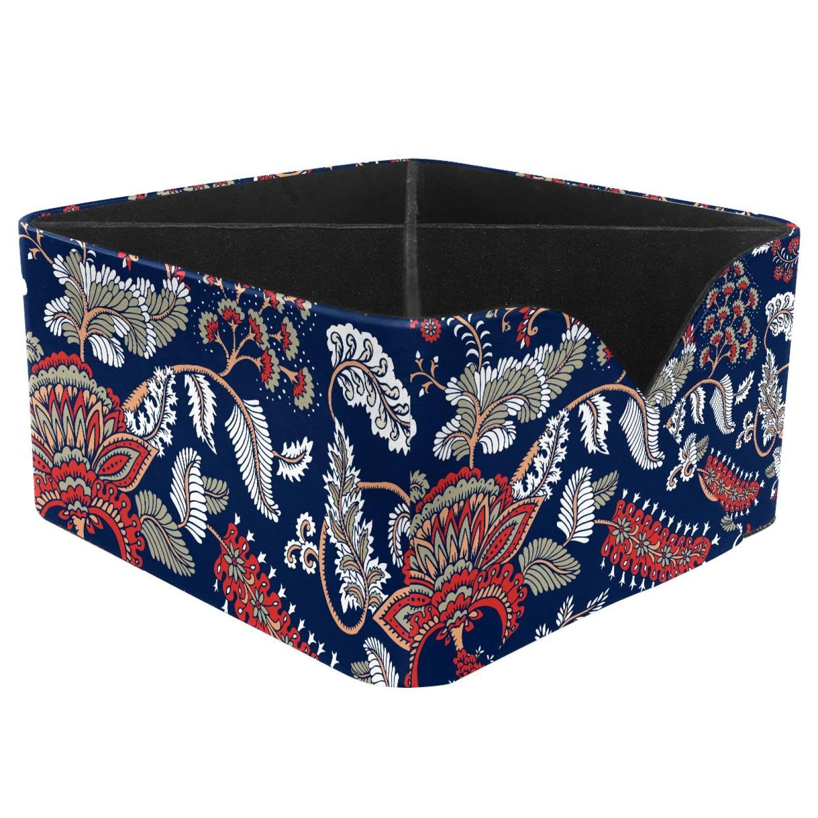 KengjuTesu Fantasy Paisley Flowers Natural Floral Pattern Desktop Organizer Pen Holder, Rectangular Pencil Cup for Office, Study and Makeup Stations