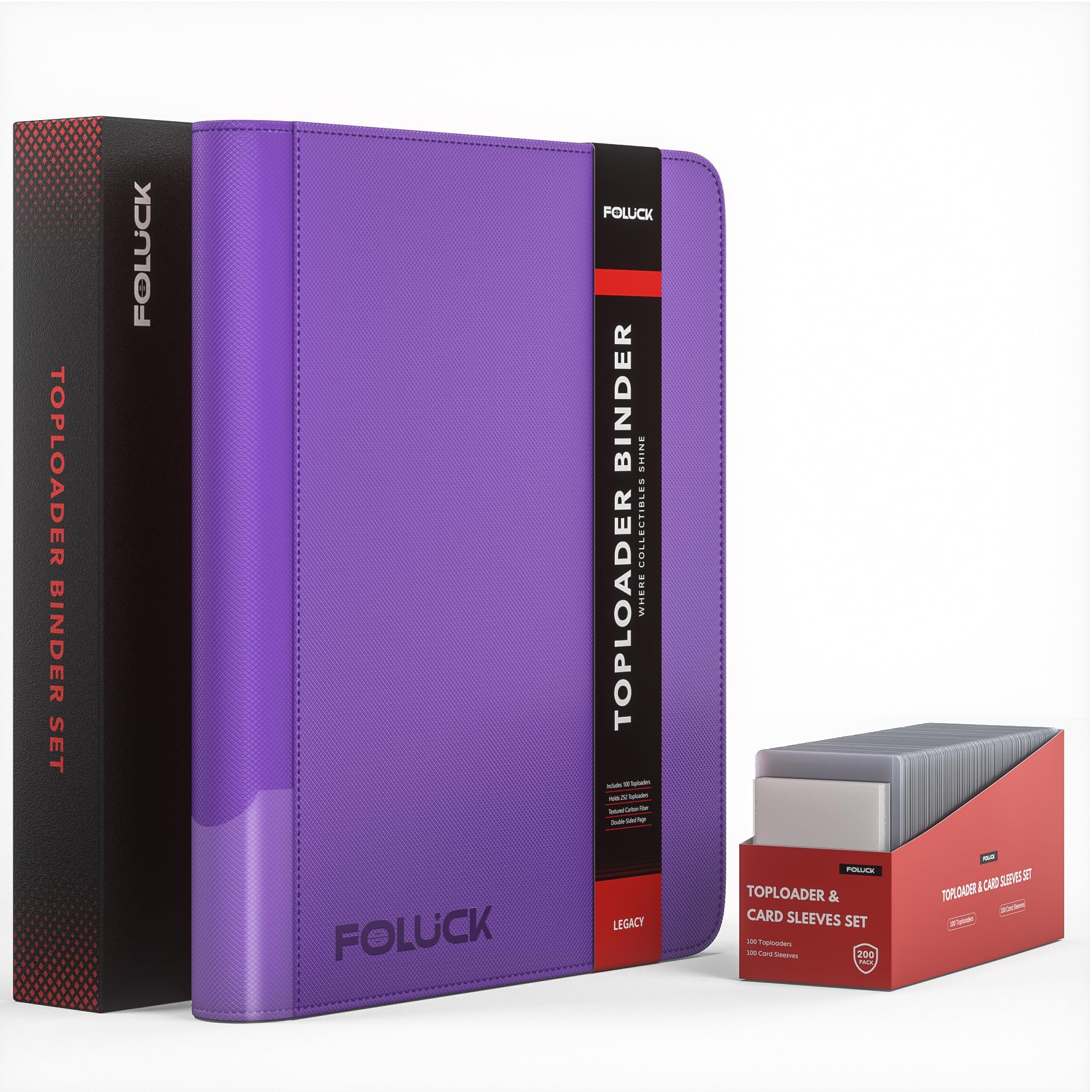 Foluck Carpeta de carga superior de 9 bolsillos, capacidad para 252 cargadores superiores, 200 cargadores superiores y fundas para tarjetas incluidas, carpeta de tarjetas intercambiables de carga