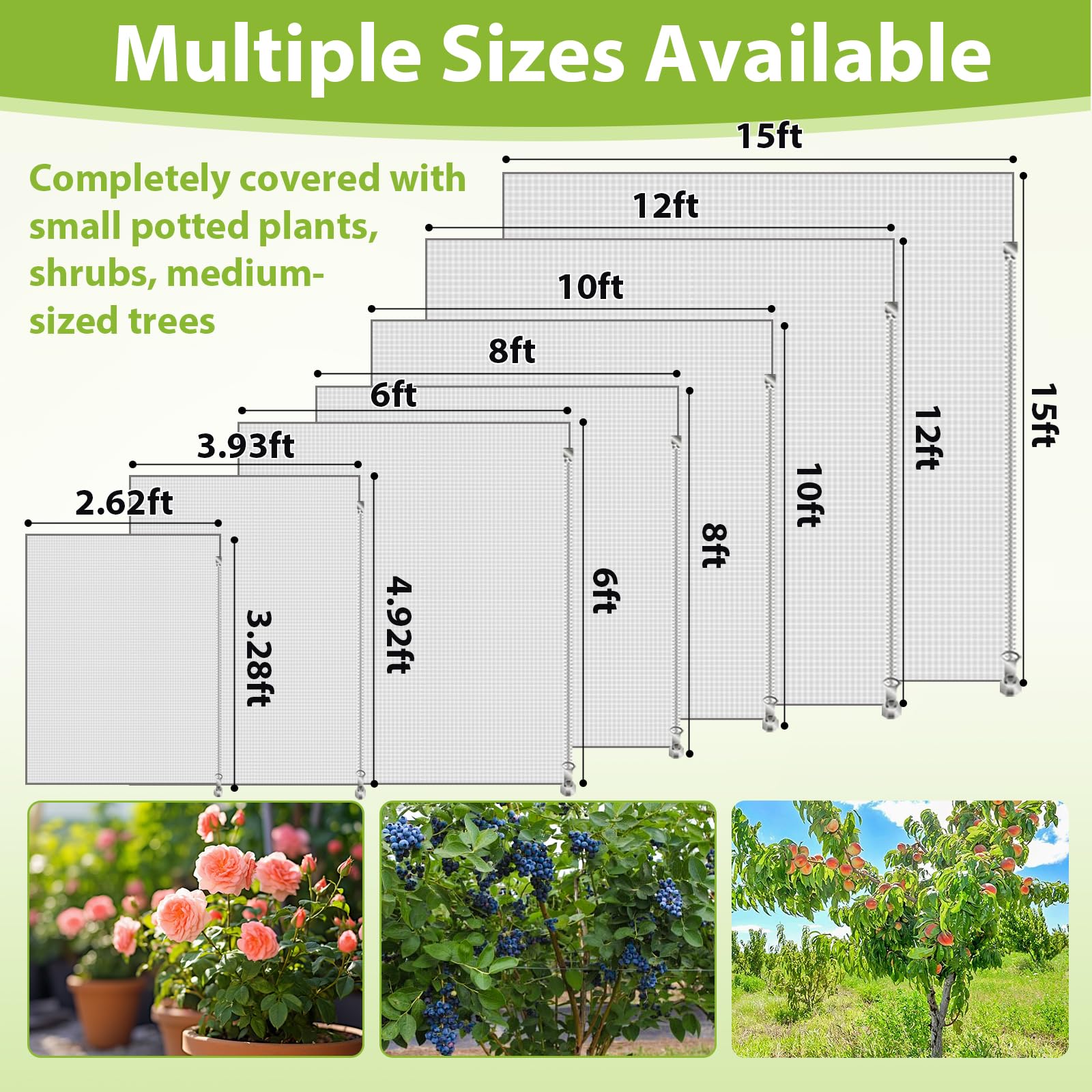 2 redes grandes para árboles frutales con cordón y cremallera, red de jardín de 8 x 8 pies para protección de jardín, red de insectos para árboles frutales, protección contra pájaros, insectos,