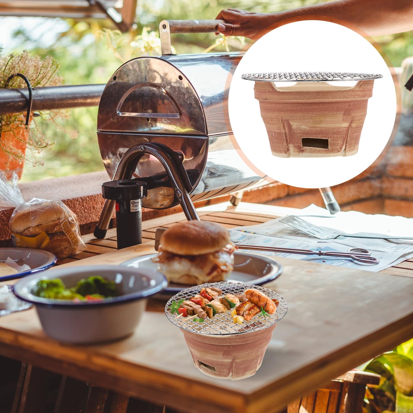 Mini przenośny piec Chal brązowy gliniany grill kempingowy z dołączonym rusztem wielofunkcyjne narzędzie do gotowania na świeżym powietrzu losowy kolor idealny do grillowania i gotowania na podwórku