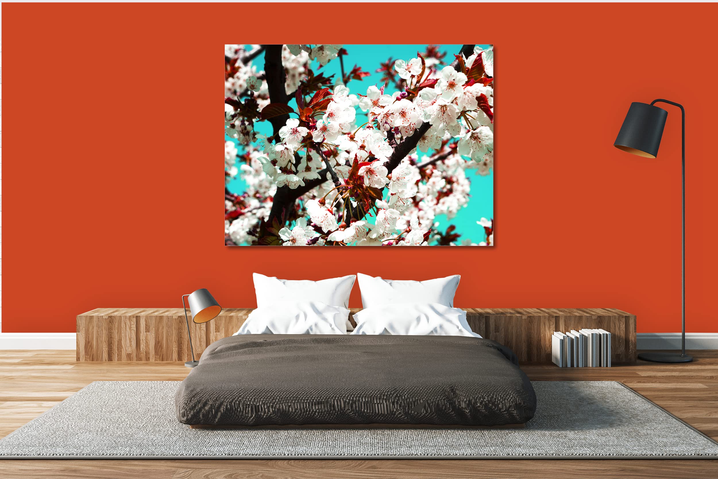 Glücksvilla - Fiori di ciliegio 2 (tela 2 cm, 120 x 90 cm) | varie misure - quadro murale orizzontale - giardino fiori fioritura pianta natura botanica albero ramo mela