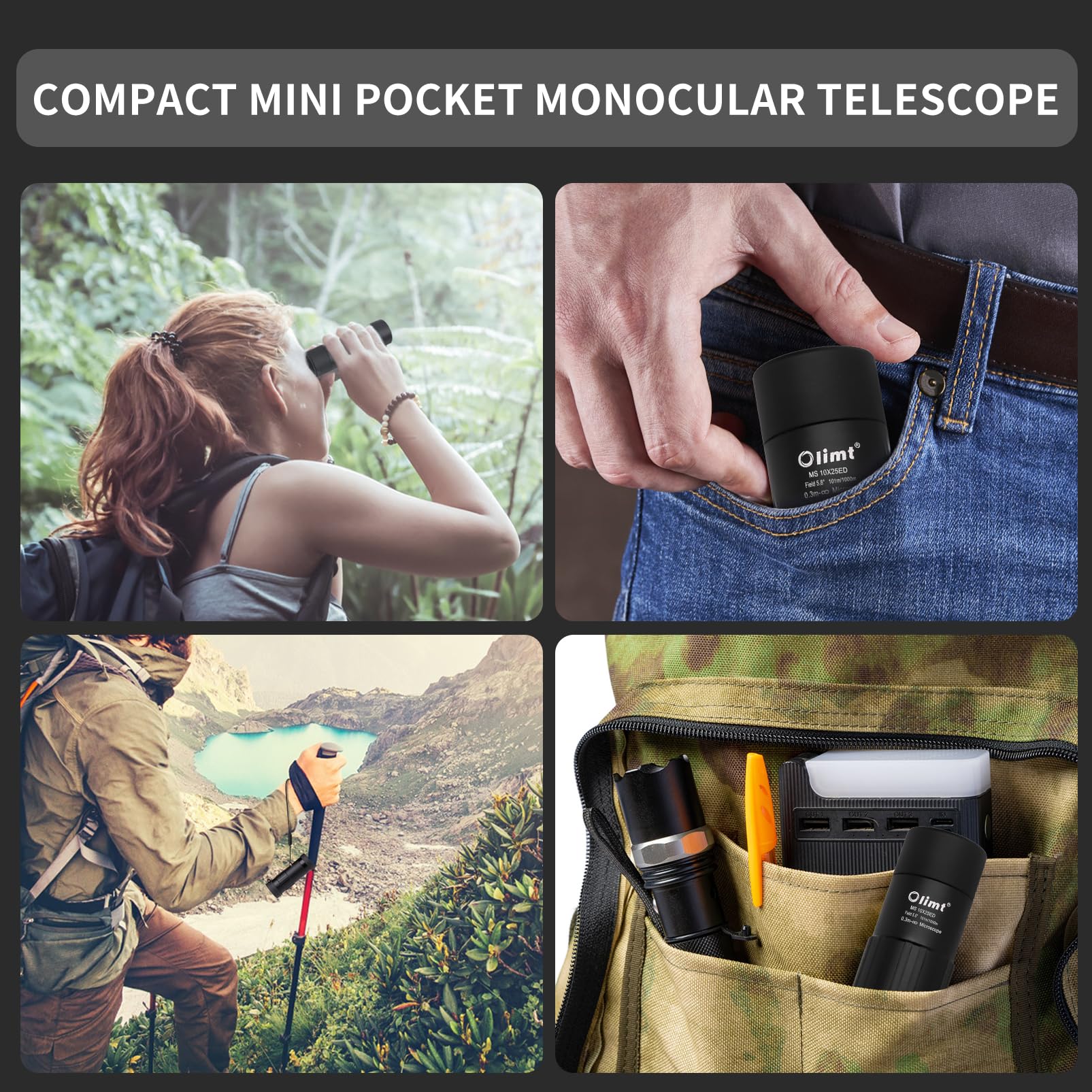 Télescope monoculaire, grossissement 10 x 25, compact, format mini de poche, noir