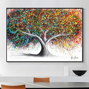 Amazon.co.jp: キャンバス絵画プリント カラフルなツリー 美的