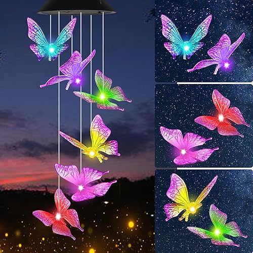 Miniatura 8 de HiSolar Campanillas de viento solares de ángel que cambian de color solar, impermeables, LED, funciona con energía solar, para decoración del hogar,