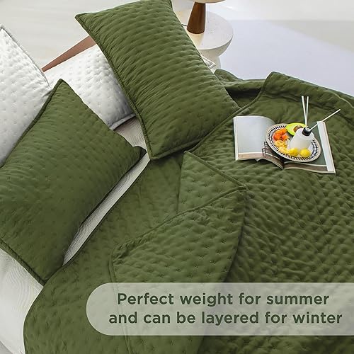 Miniatura 3 de Andency Juego de ropa de cama verde tamaño King (106 x 96 pulgadas), colcha de 3 piezas suave y ligera, edredón de verano bohemio tamaño King para