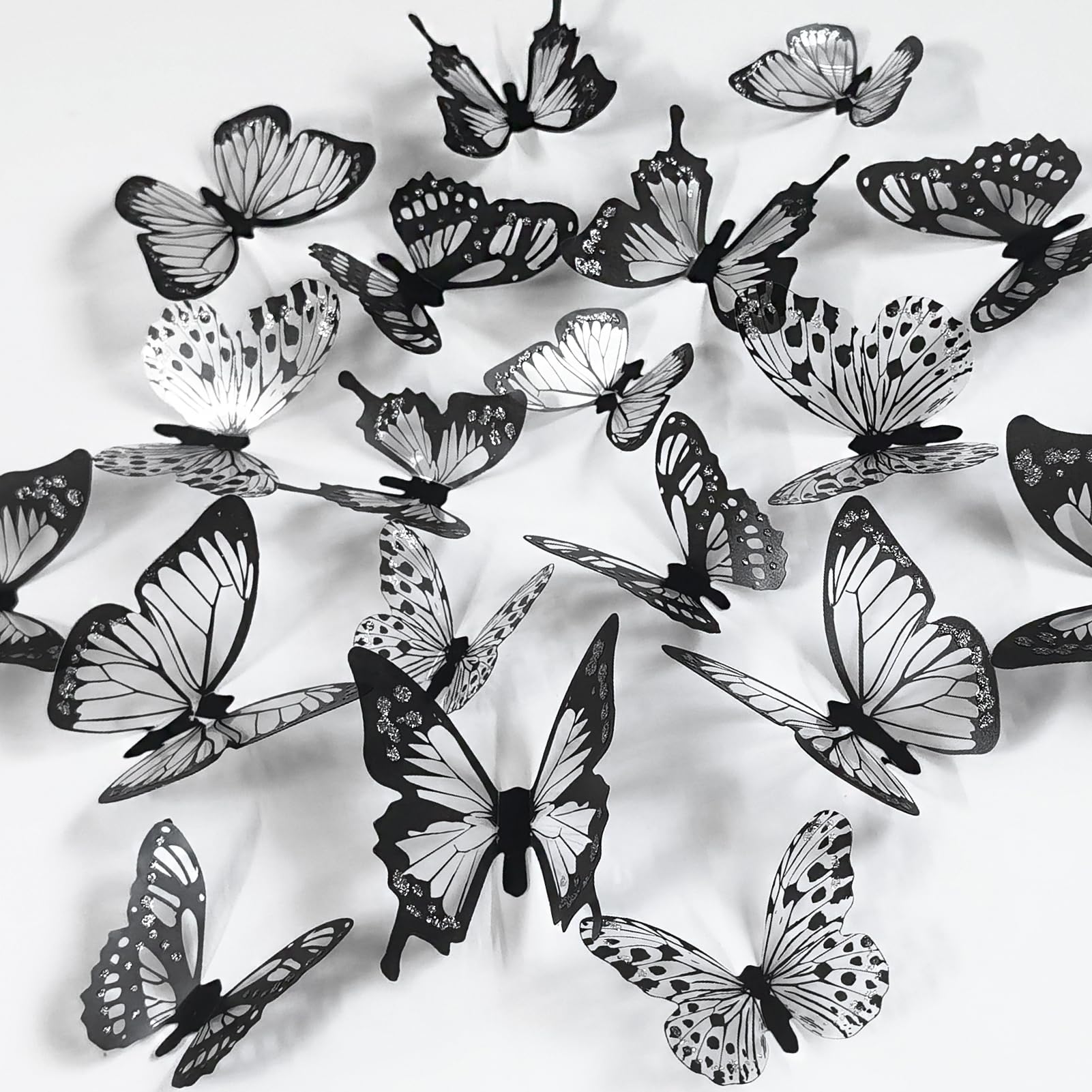 Ewong 54 Pcs Black 3D Butterfly Wall Decor - Decoration Party Cake Decorative - Removable Waterproof Wall Decal Birthday Home Room Decor Bathroom Bedroom Sticker & Murals