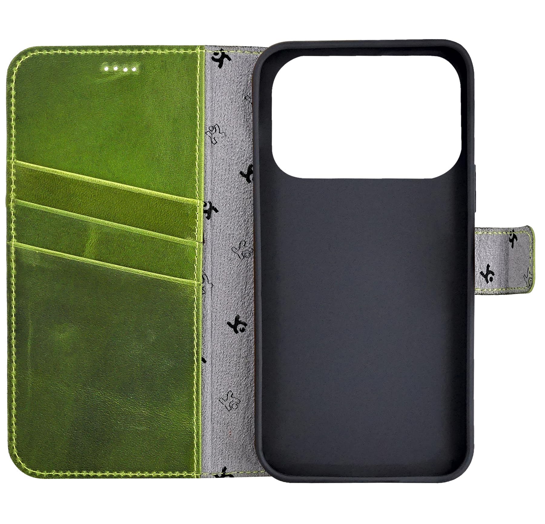 Suncase Oryginalne etui w stylu książki kompatybilne z iPhone 18 Pro Max, etui z prawdziwej skóry, etui na telefon komórkowy, portfel z 3 przegródkami na karty, kolor antyczny, zielony kiwi