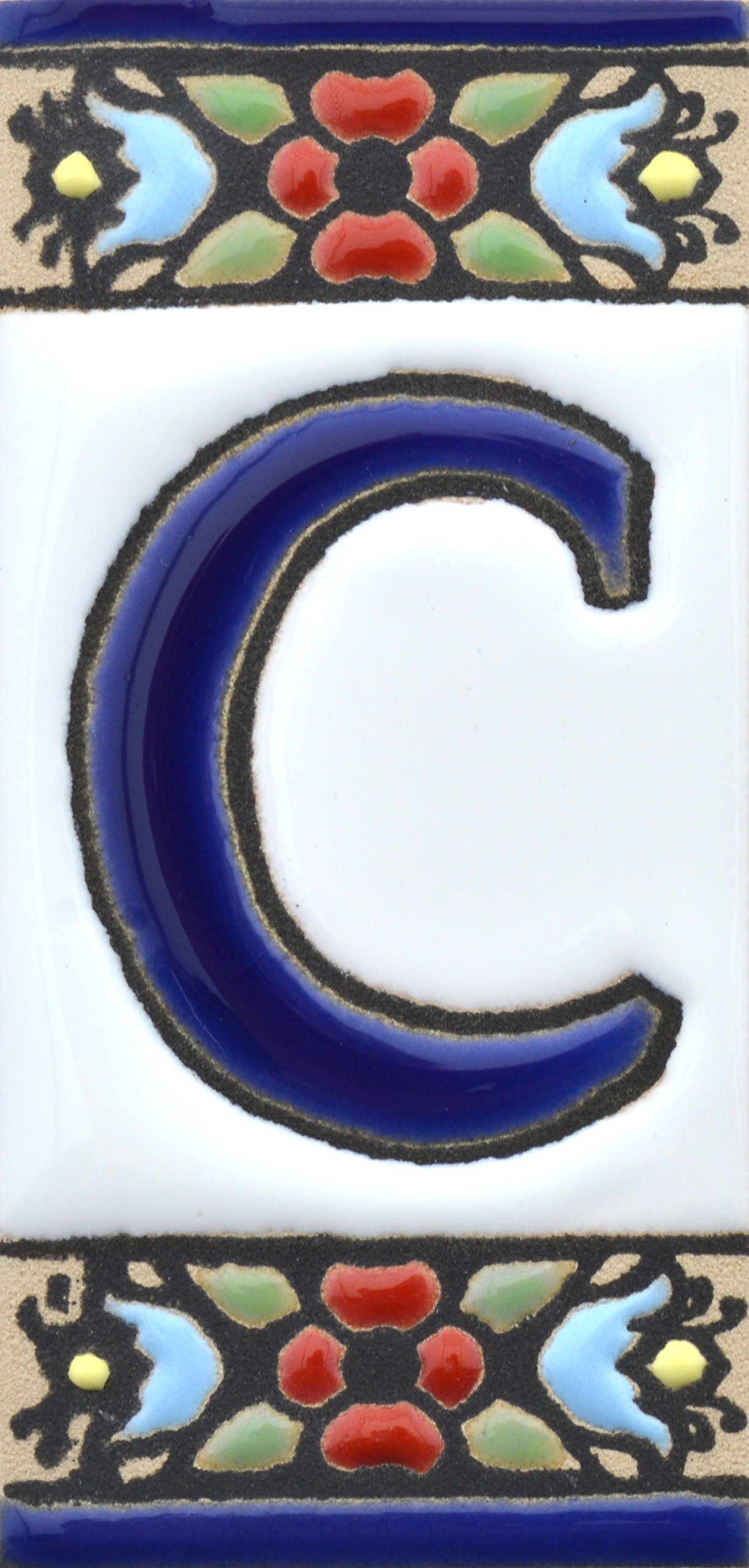 House letters 3 inch. Handpainted house letter tiles for signs, addresses and names. Address numbers for houses. House address numbers and letters. Design Design FLORES MINI 2,87" x 1,38" (LETTER C)