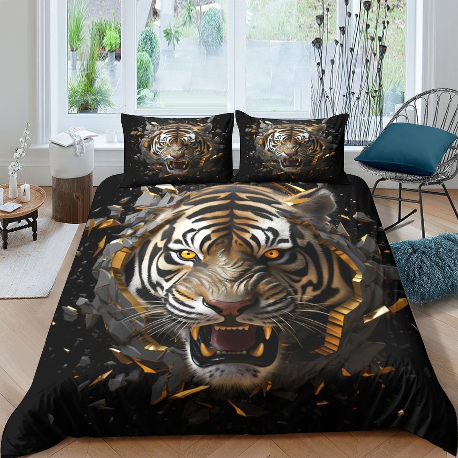 Ctjqhvkz Style-7 3D Printed Tiger Face Fitted Sheet Microfiber Dark Gold Pattern Mattress Cover For Bedroom Dorm Easy Care Decor Single（135X200cm）