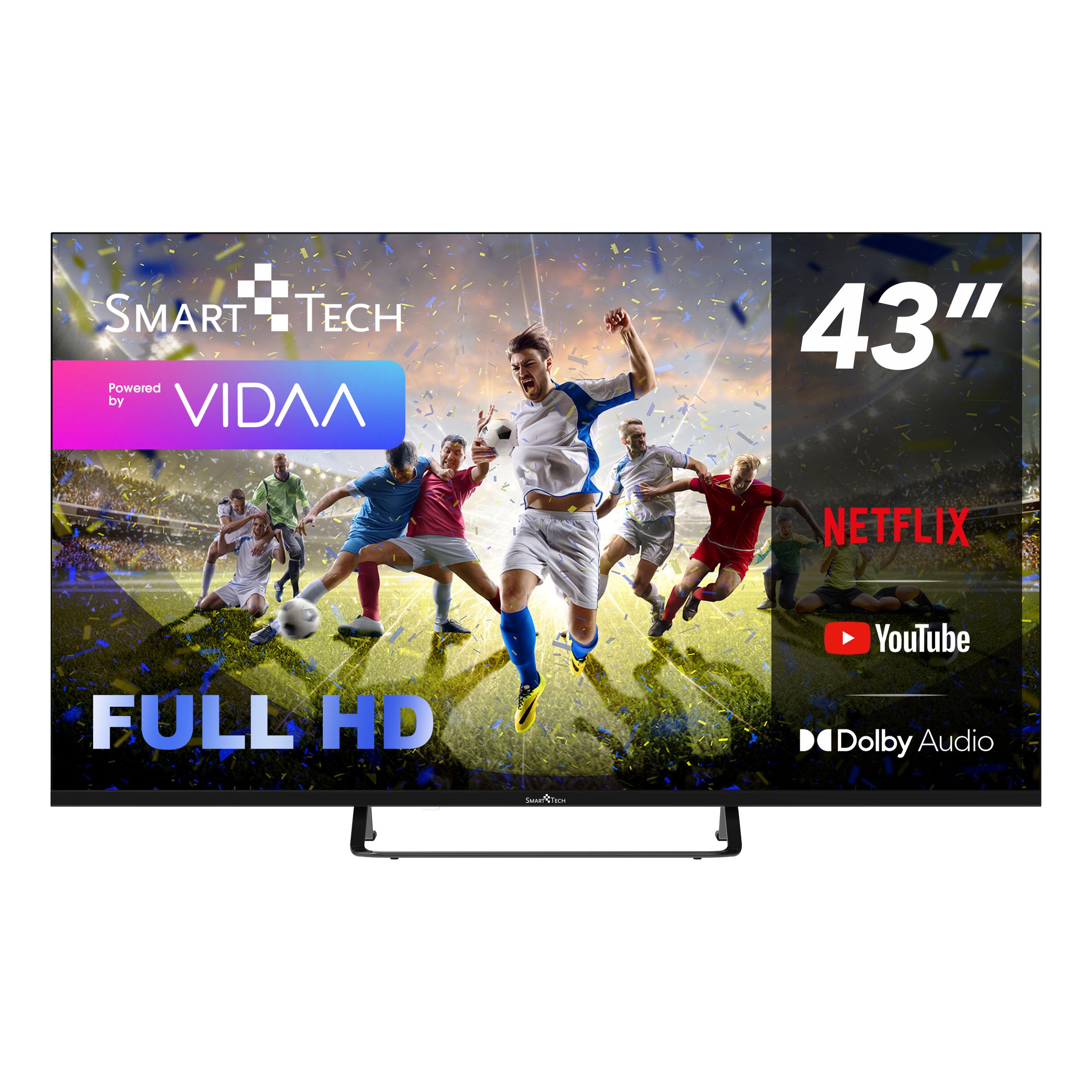 Smart Tech TV LED Full HD 43 Pouces (109cm) 43FV02V Smart TV VIDAA - Molotov, Netflix, Prime Video, Youtube, Plex - 3xHDMI - 2xUSB - Mode Hotel