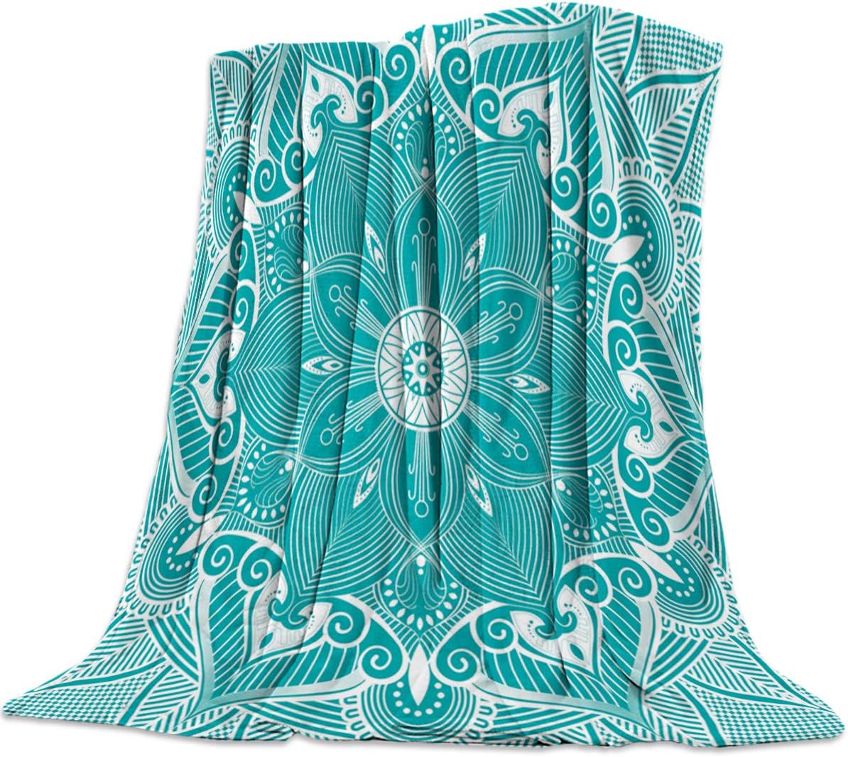 Queen Area Fleece Blanket Throw Blanket Mandala Ombre Blue