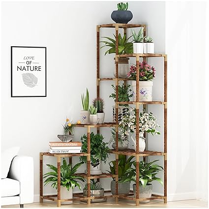 HOMKIRT Plant Stand Indoor Outdoor, 14 Tier Large Corner Plant Stand Tall Plant Shelf Rack Flower Stand For Multiple Plants, Wood Plant Holder Ladder Table Display For Patio Garden Balcony Window