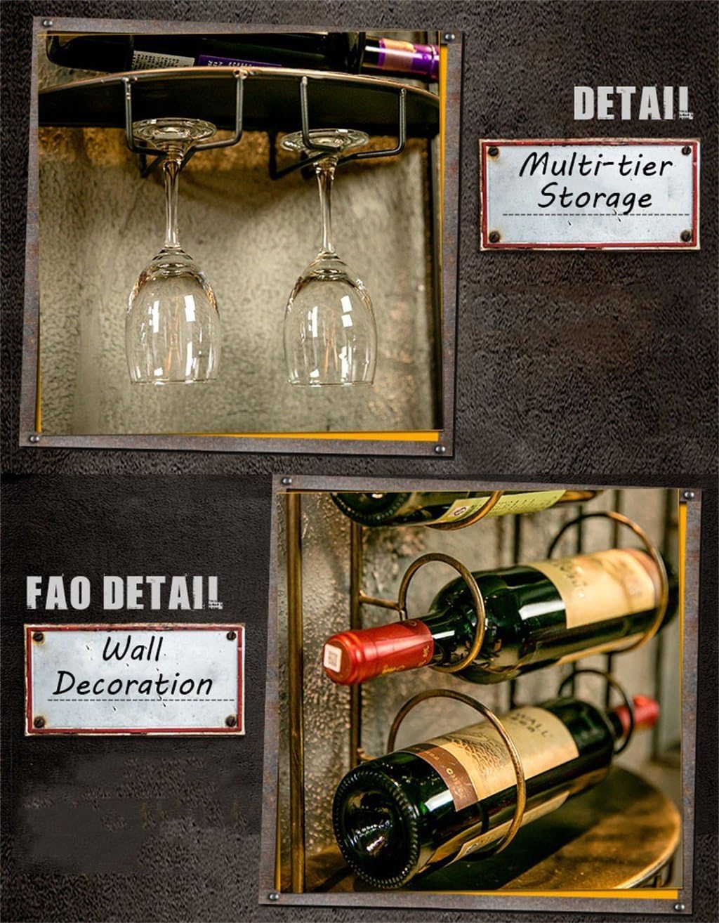 LUNEZY Wine Rack Wall Holder Metal | Wall Shelf Storage Rack Wall-Mount | Wine Bottle Holder | Hanging Wine Glass Holder | Wine Cabinet Loft Vintage Industrial Style (Color : Black)