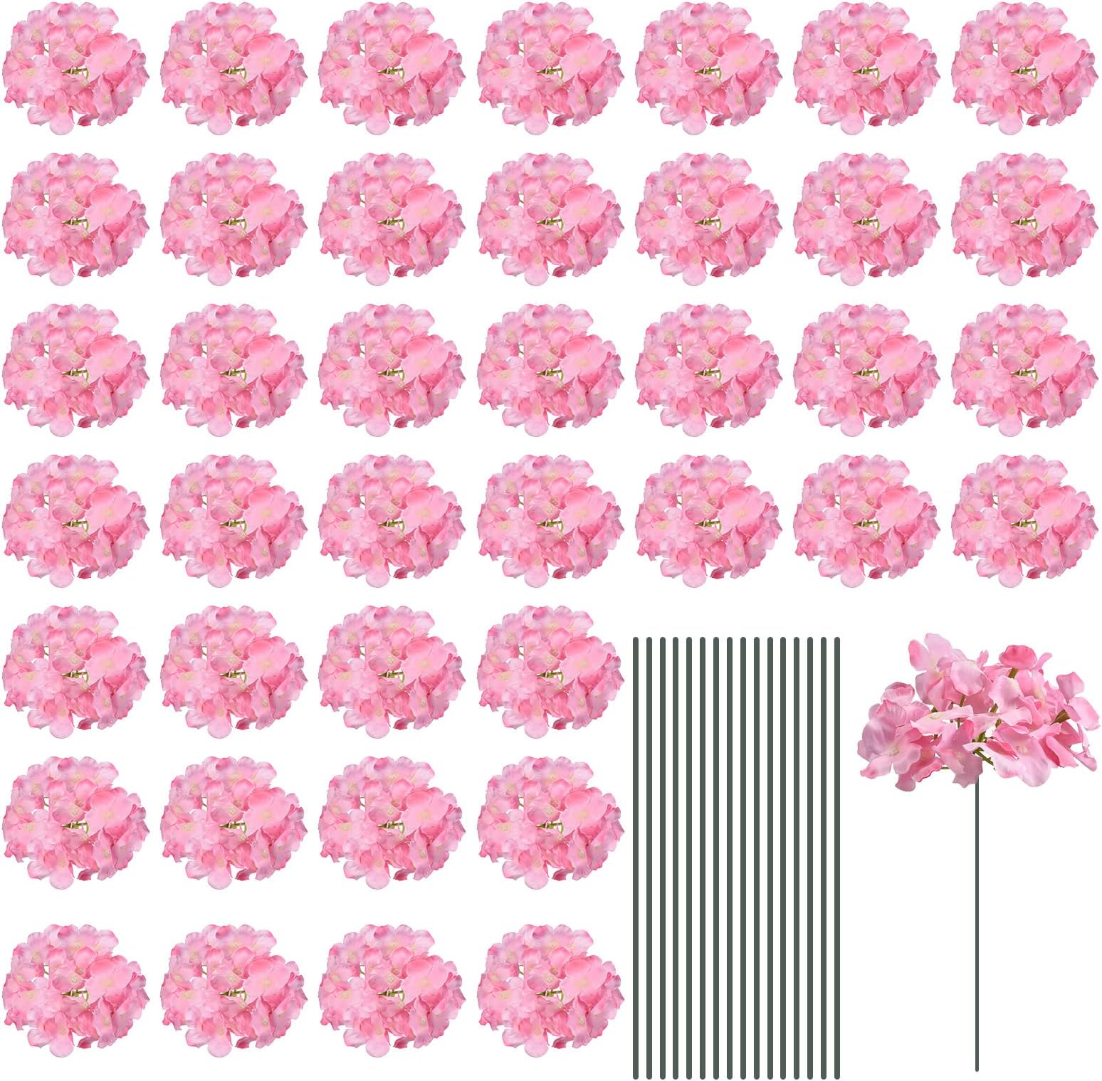 MECCANIXITYSilk Artificial Hydrangea Flowers, Pink Artificial Flowers Heads with Stems, Full Hydrangea Flowers for Wedding Centerpieces, Party Decoration 64 Set