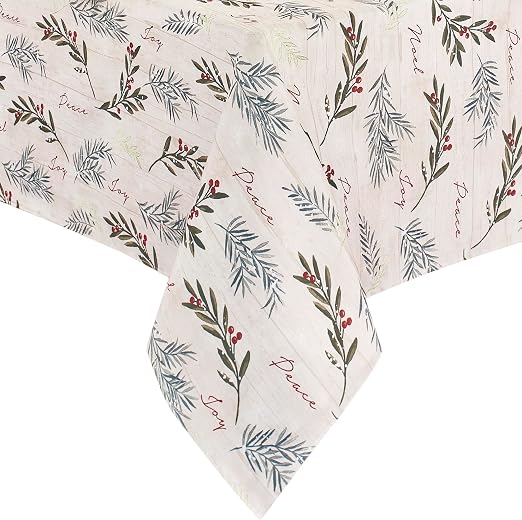 Elrene Home Fashions Holiday Tree Trimmings Wrinkle Resistant Fabric Tablecloth, Christmas, 52"X70", Oblong
