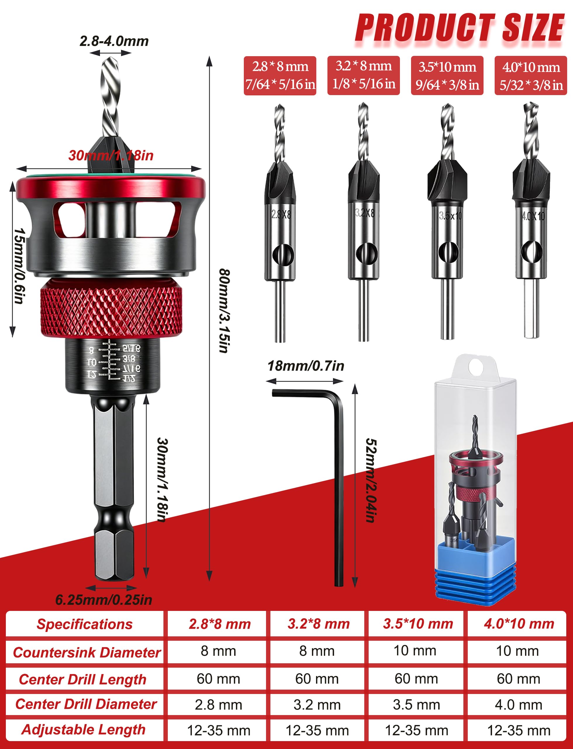 Countersink Drill Bit Set - 7 Piece with Depth Stop -2