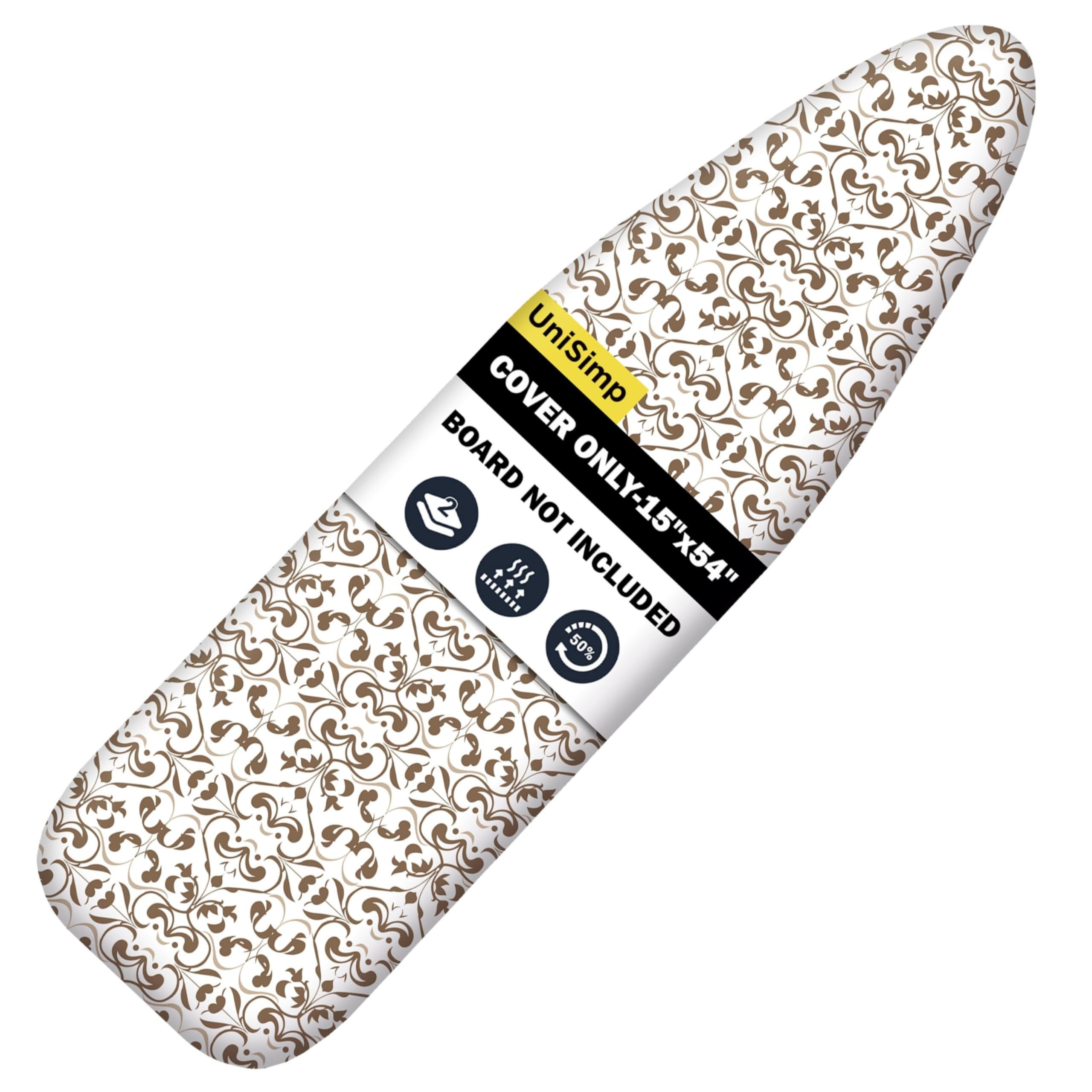 UniSimp Ironing Board Cover and Pad 15X54“ - Extra Thick Natural Cotton, Scorch & Stain-Resistant Padding, Standard Size Iron Board Cover with Metal Fasteners Heavy Duty Elastic Edge, Heatproof