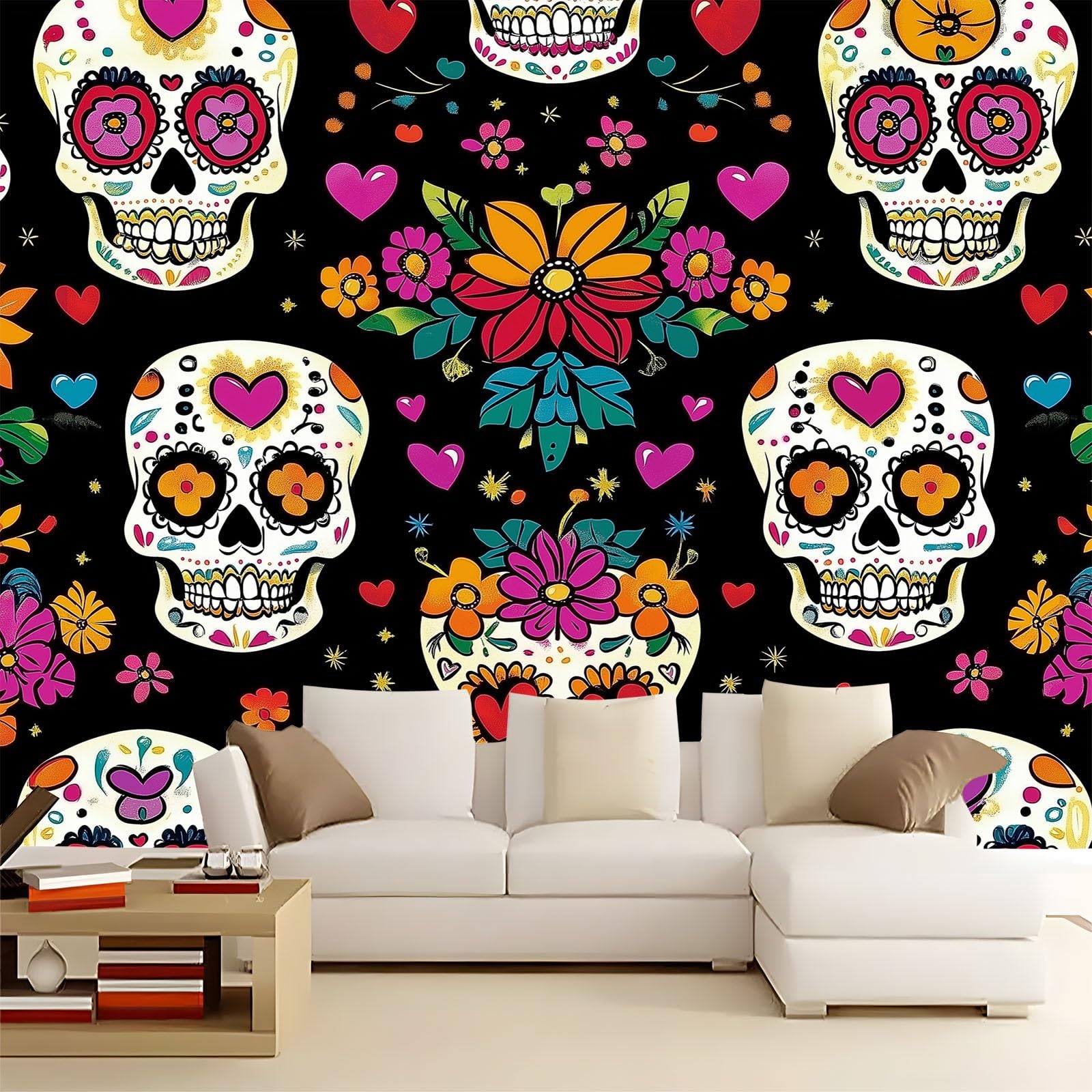 Black Colorful Skull Gothic Style Wallpaper Mural Giant Poster