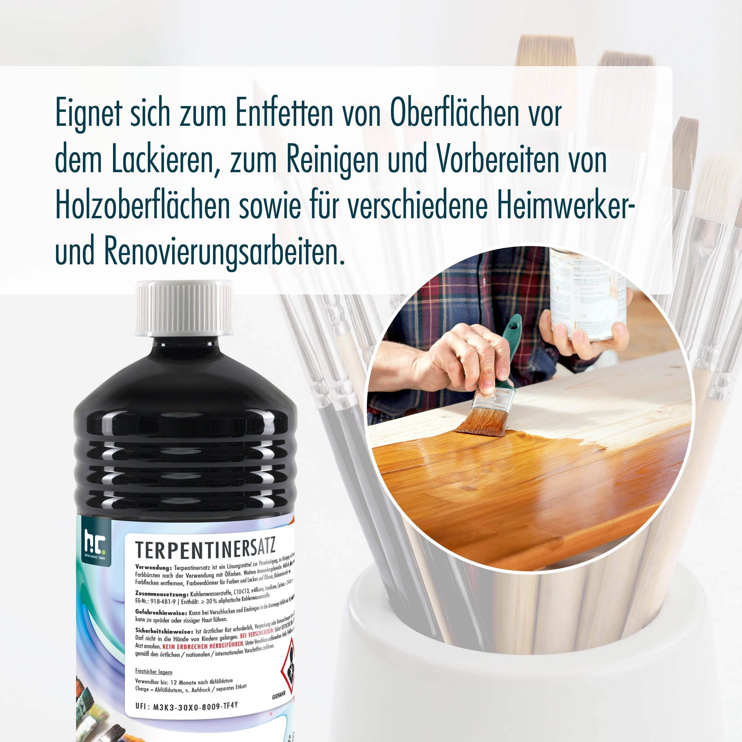 Höfer Chemie Terpentin-Ersatz 15 x 1 L – Universal Lösungsmittel zur Reinigung von Pinseln, Farbrollen & Bürsten, Entfernt Farbflecken, Harz & Kleberückstände