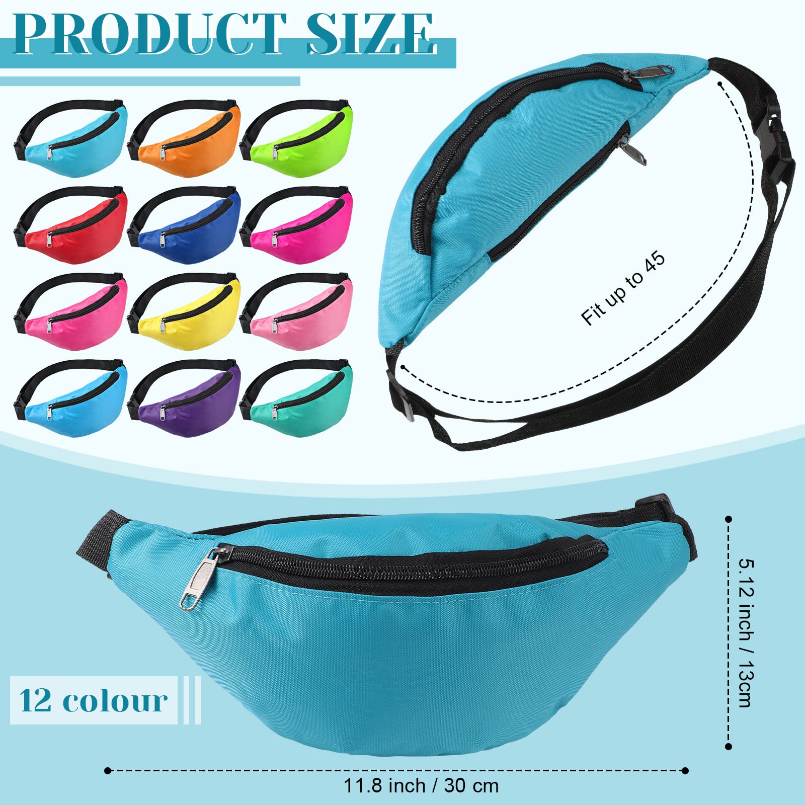 48 Stück Neon-Gürteltasche, verstellbare Hüfttasche, Gürteltasche, Training, Laufen, Hüfttasche für Reisen, Party, Festival, Laufen, Wandern, 12 Farben, Mehrfarbig, Gürteltasche